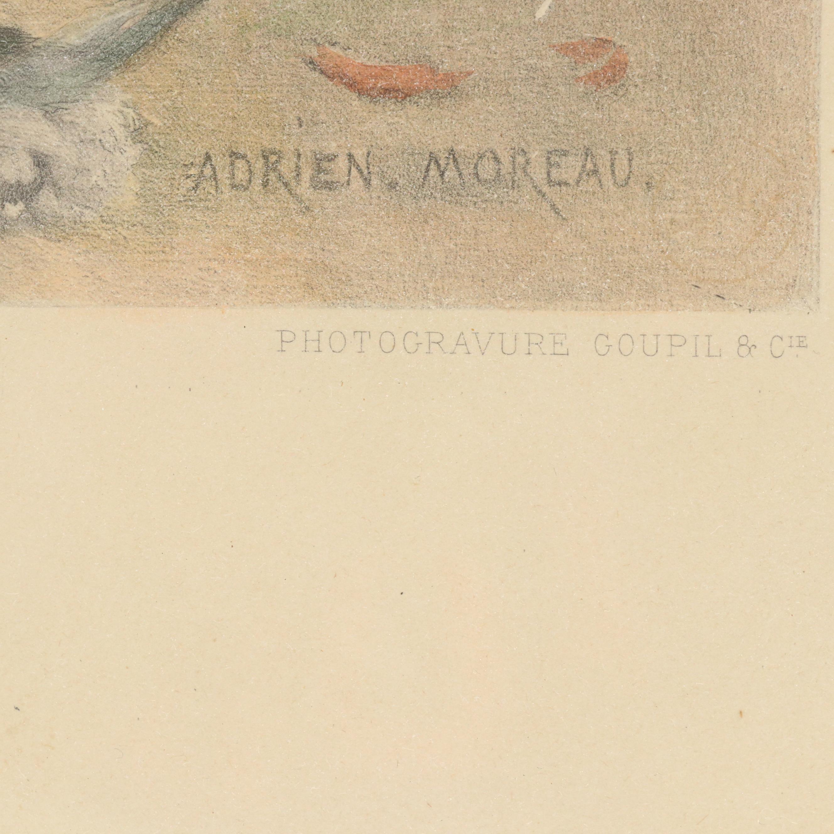 Hand-Colored Mezzotint After Adrien Moreau "Reception a Fontainebleu," 1896