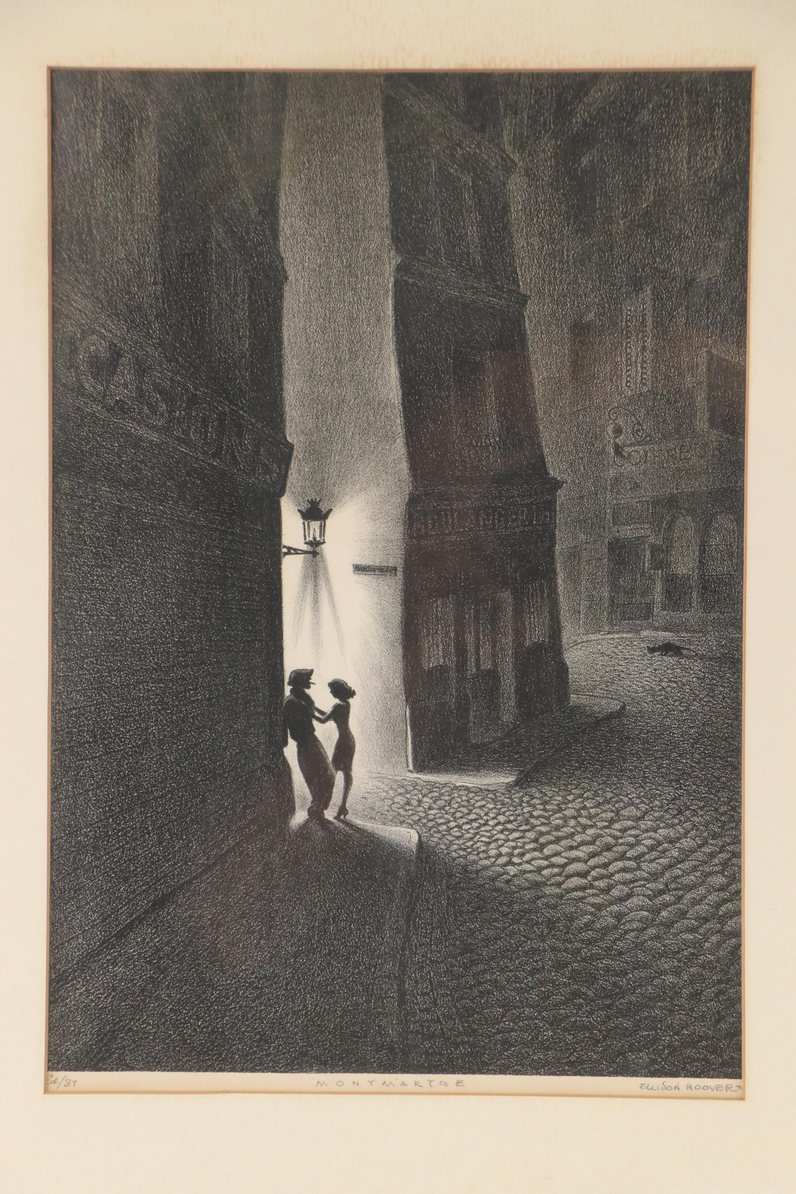 Ellison Hoover Modern Street Scene Lithograph "Monmartre"