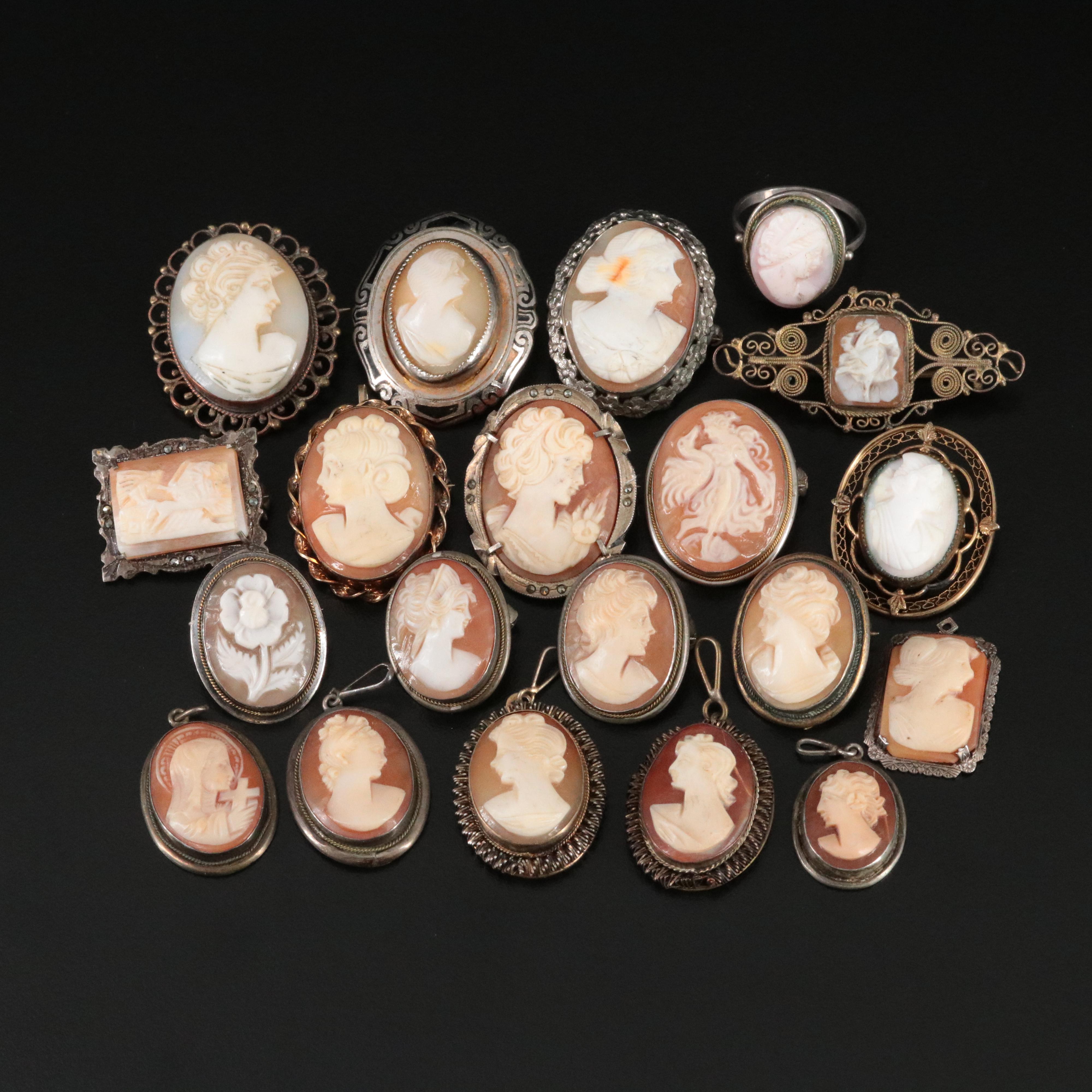 Vintage Silver and Gold-Filled Cameo Collection