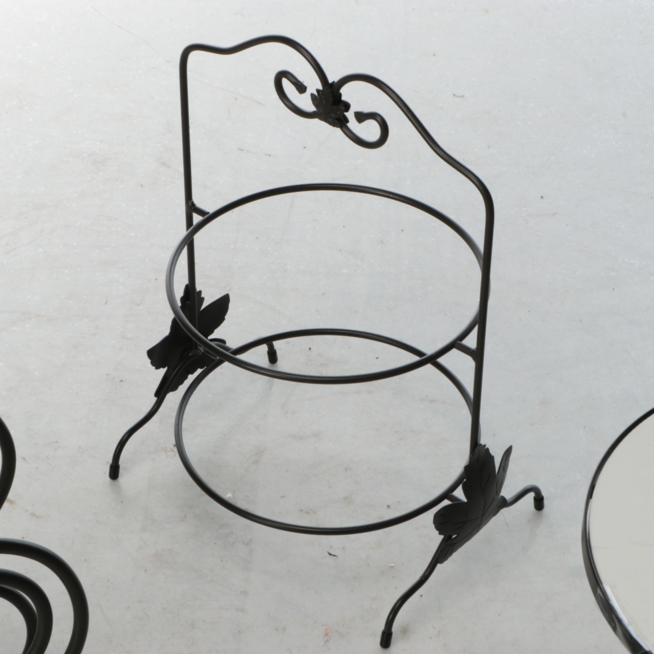 Wrought Iron Table-Top Wine Rack with Metal Plant Stands and Plate Rack