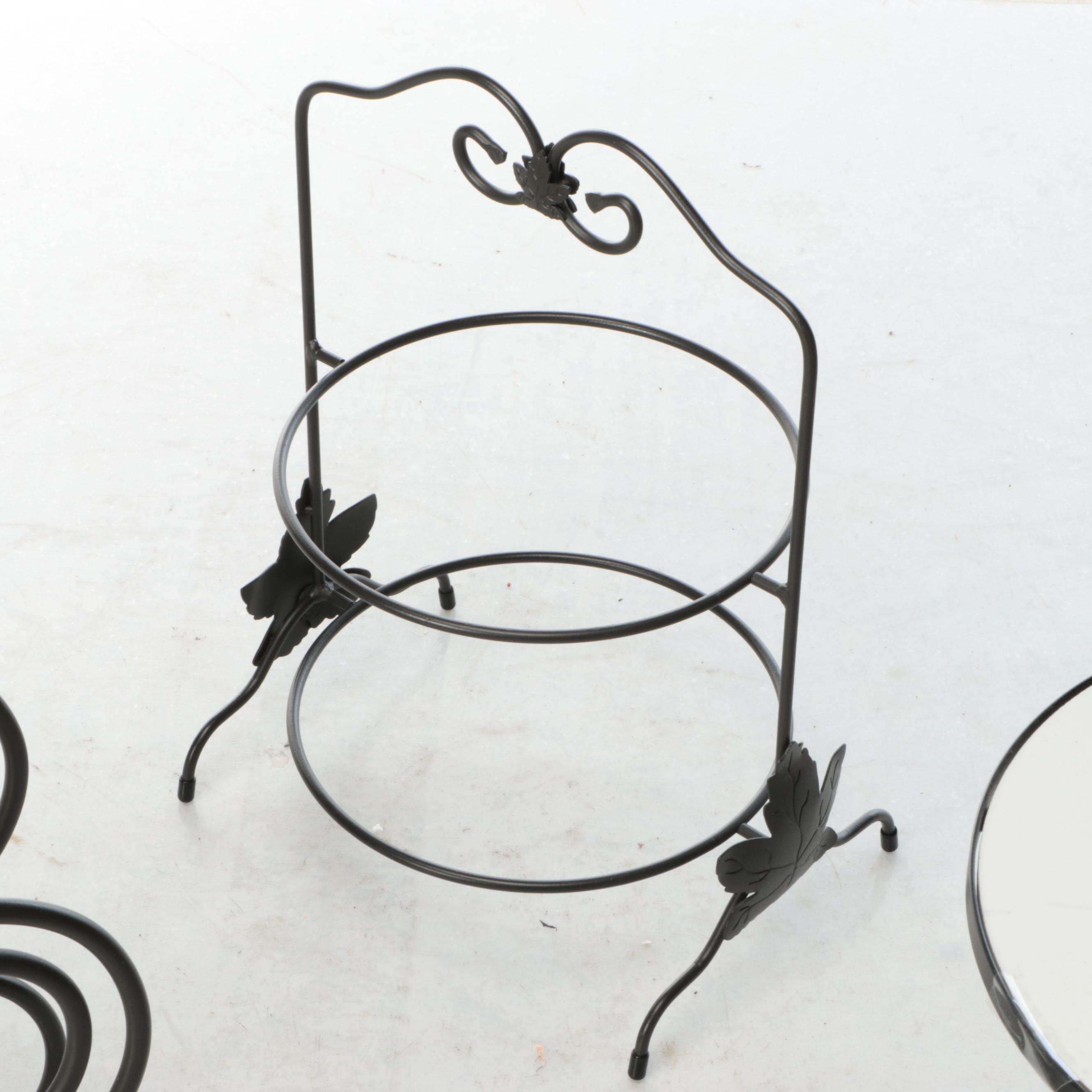 Wrought Iron Table-Top Wine Rack with Metal Plant Stands and Plate Rack