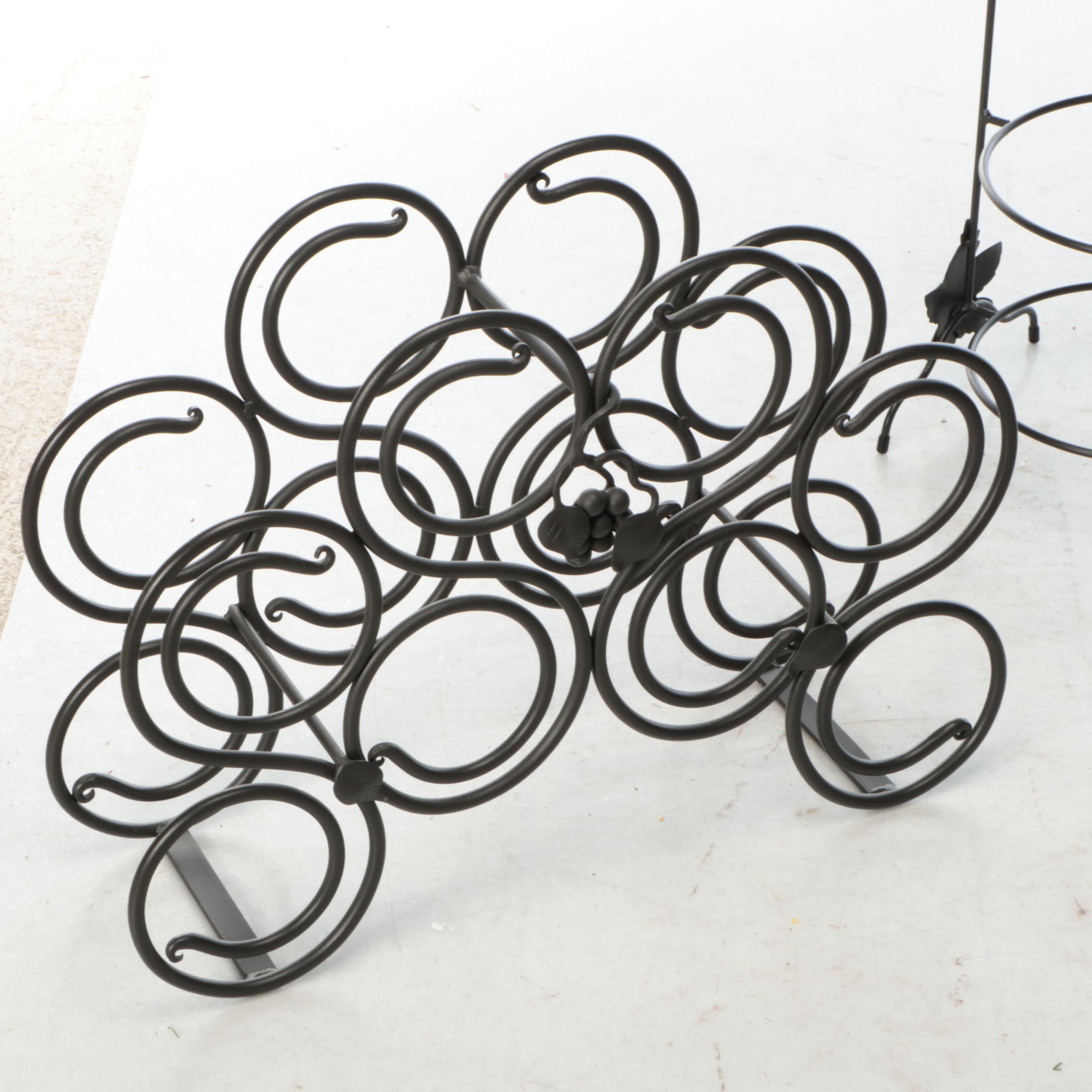 Wrought Iron Table-Top Wine Rack with Metal Plant Stands and Plate Rack