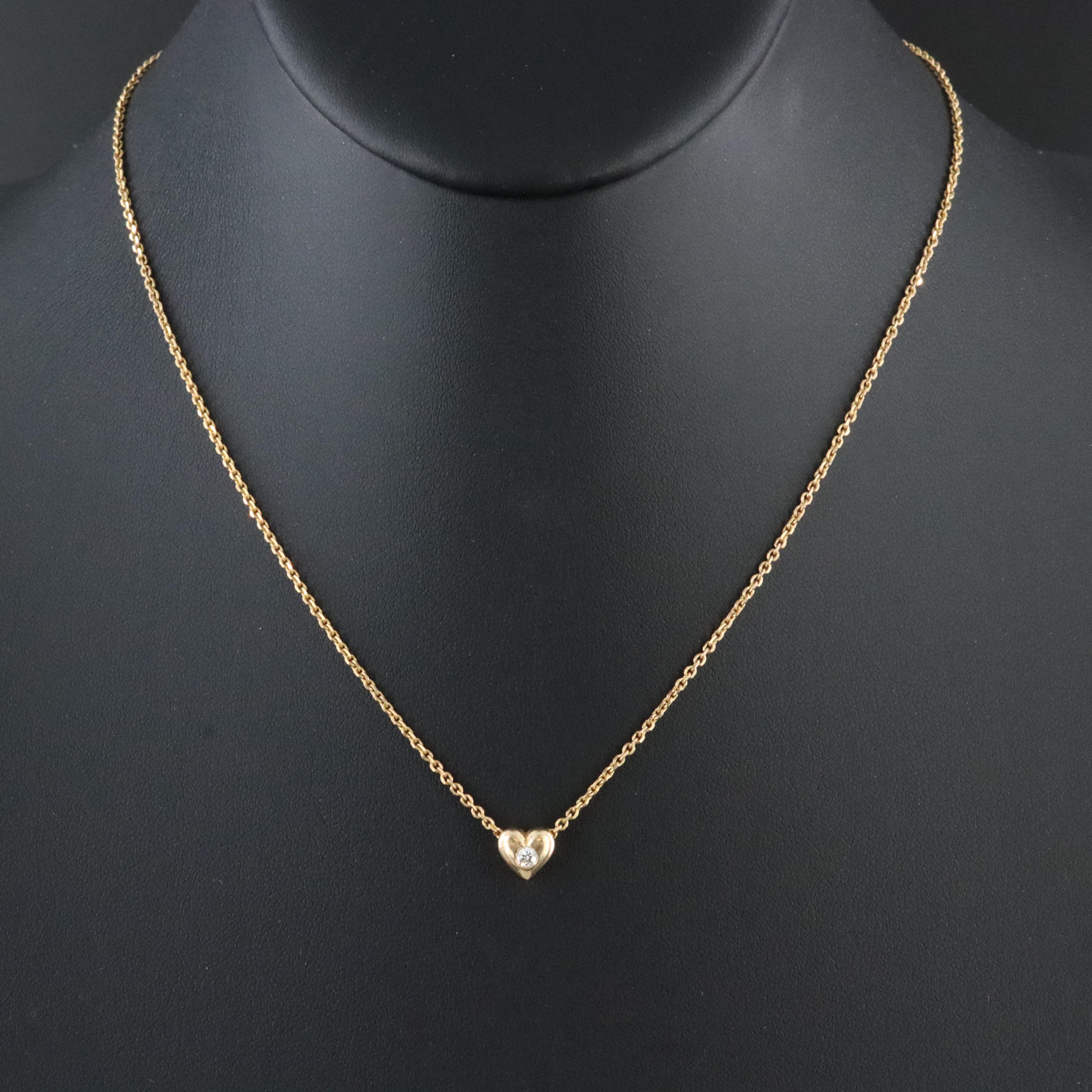 14K 0.08 CT Diamond Solitaire Heart Pendant Necklace