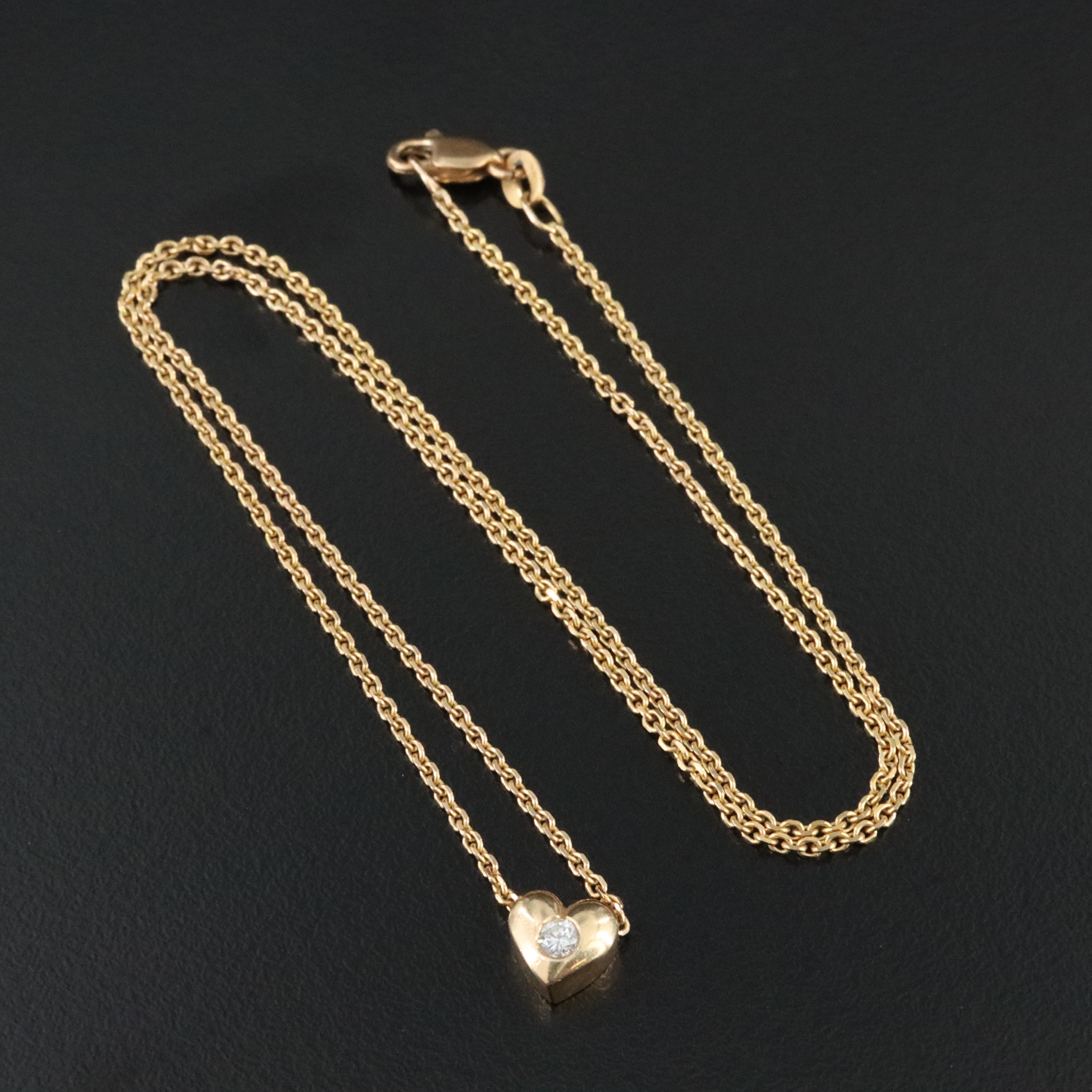 14K 0.08 CT Diamond Solitaire Heart Pendant Necklace