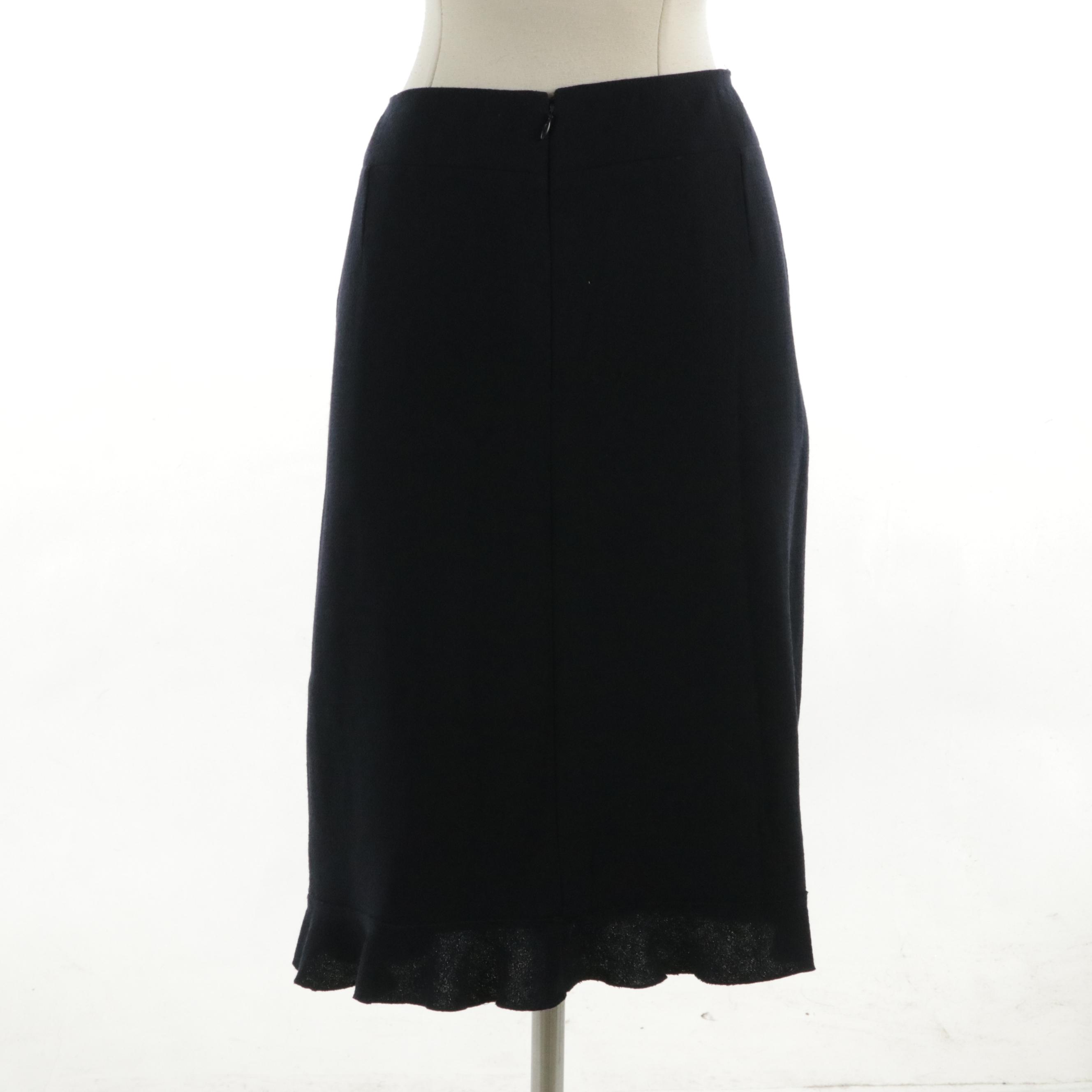 Chanel Navy Blue Wool Midi Skirt From the 1999 Autumn Collection