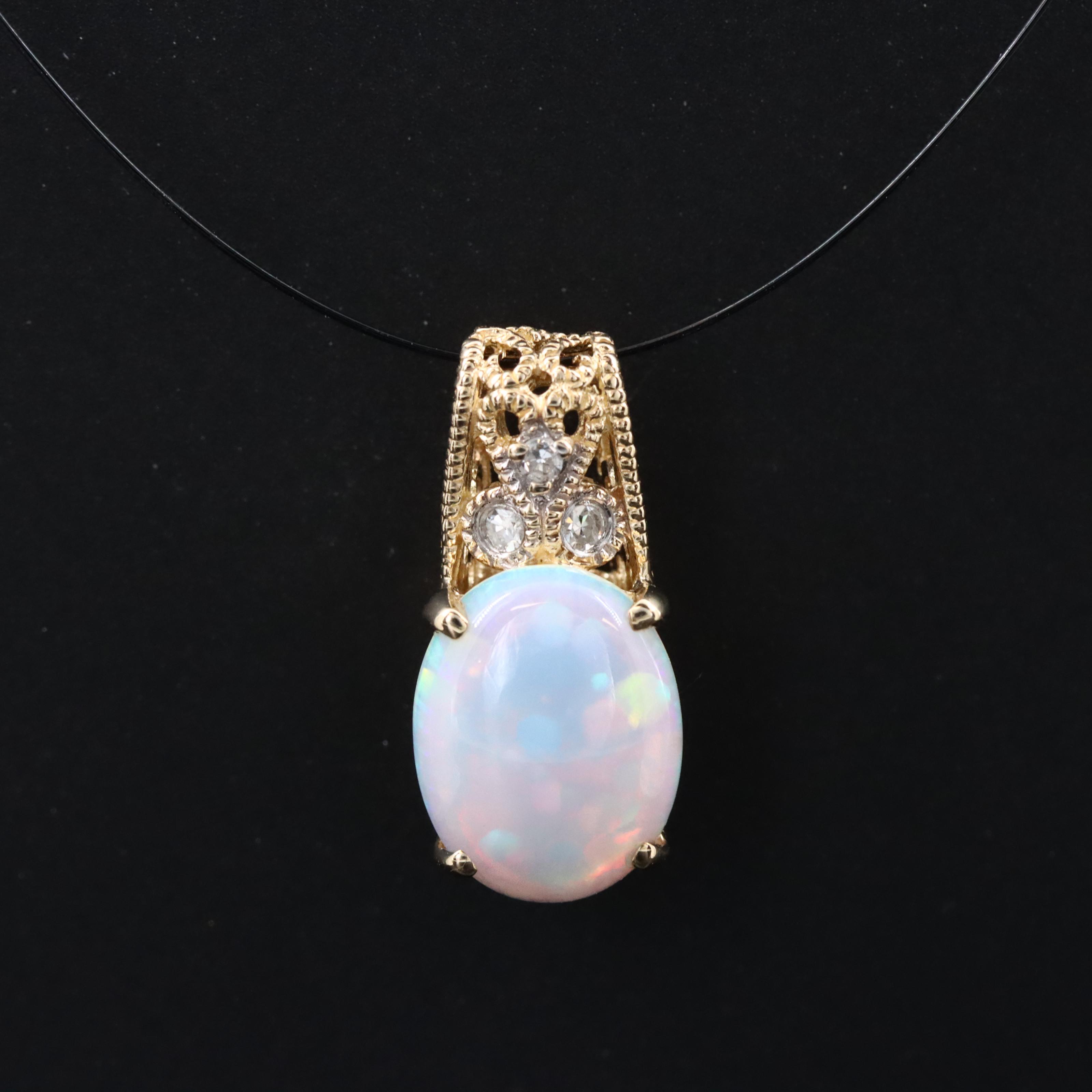 10K Opal and Diamond Pendant