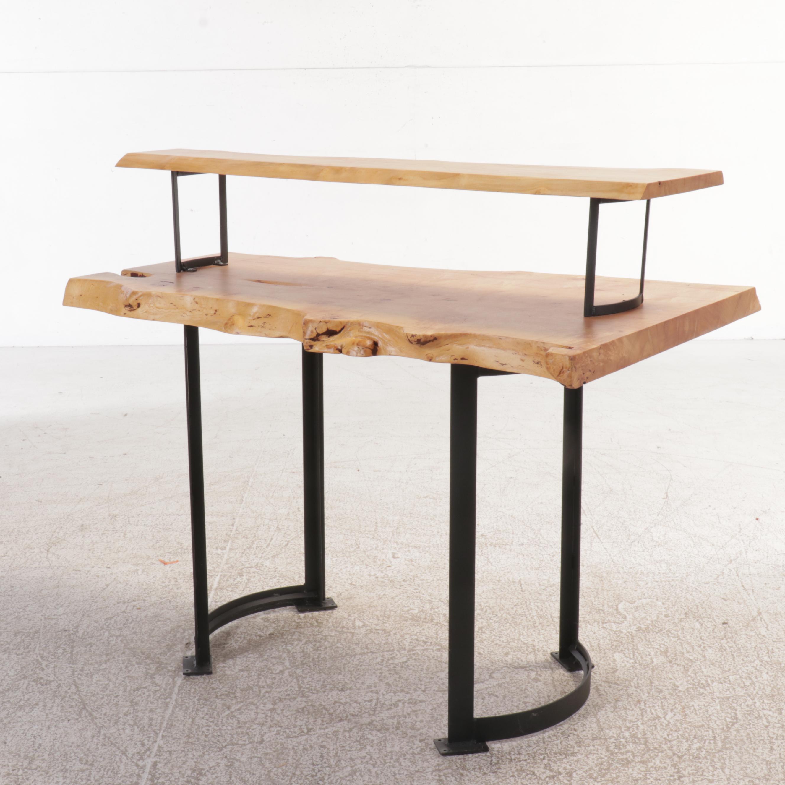 The Payne Woodshop Industrial Style Two-Tiered Wood Slab Console Table