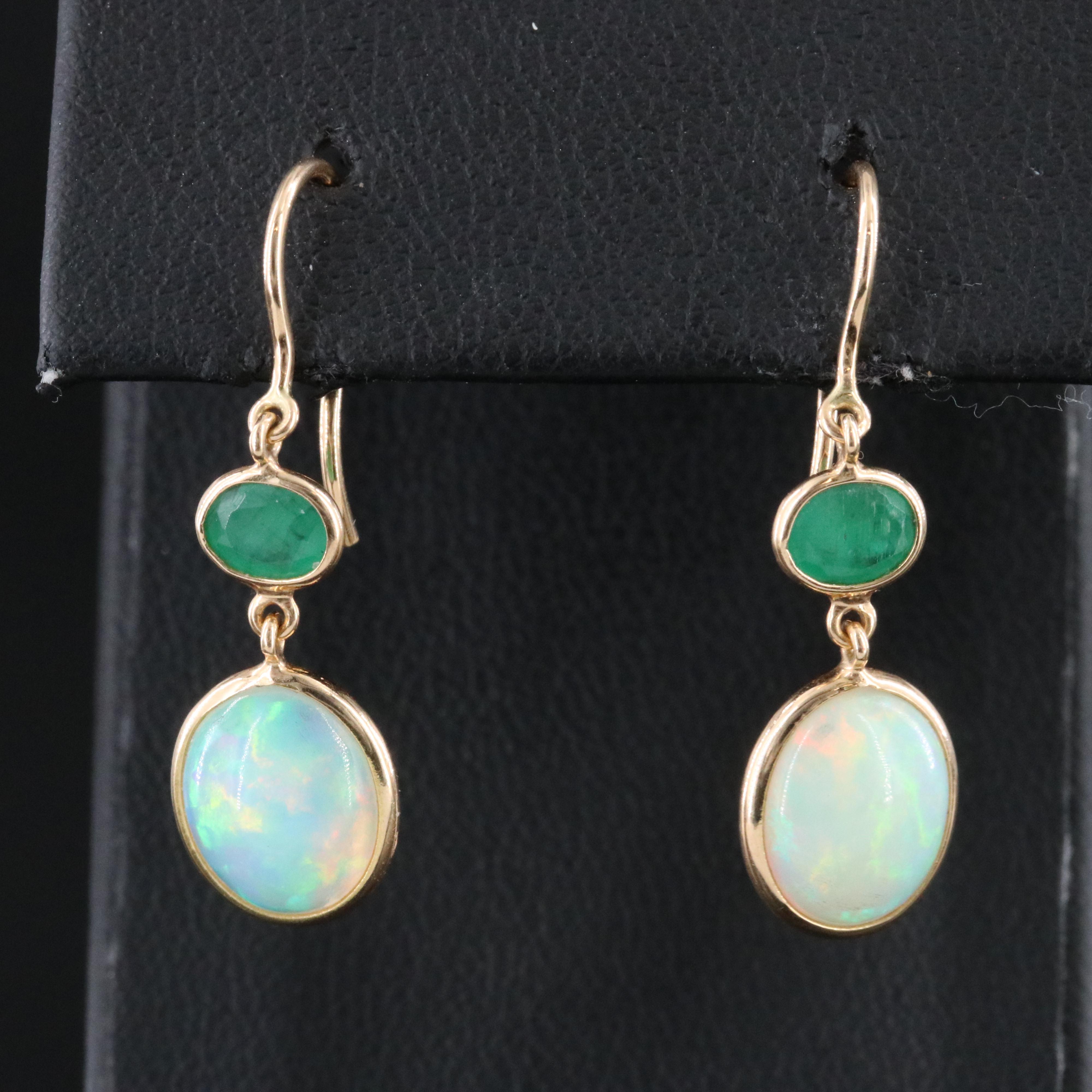 18K Opal and Emerald Drop Earrings