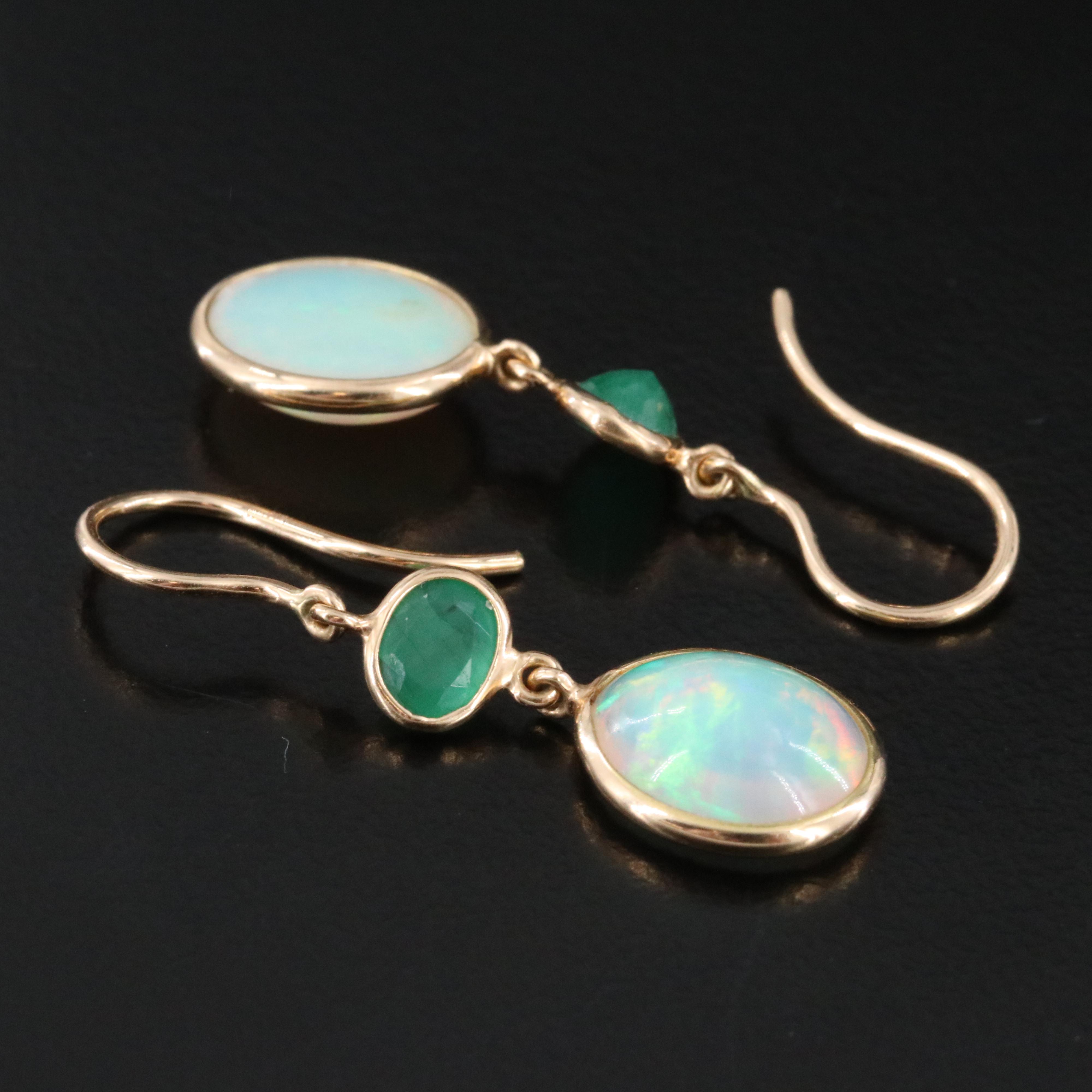 18K Opal and Emerald Drop Earrings