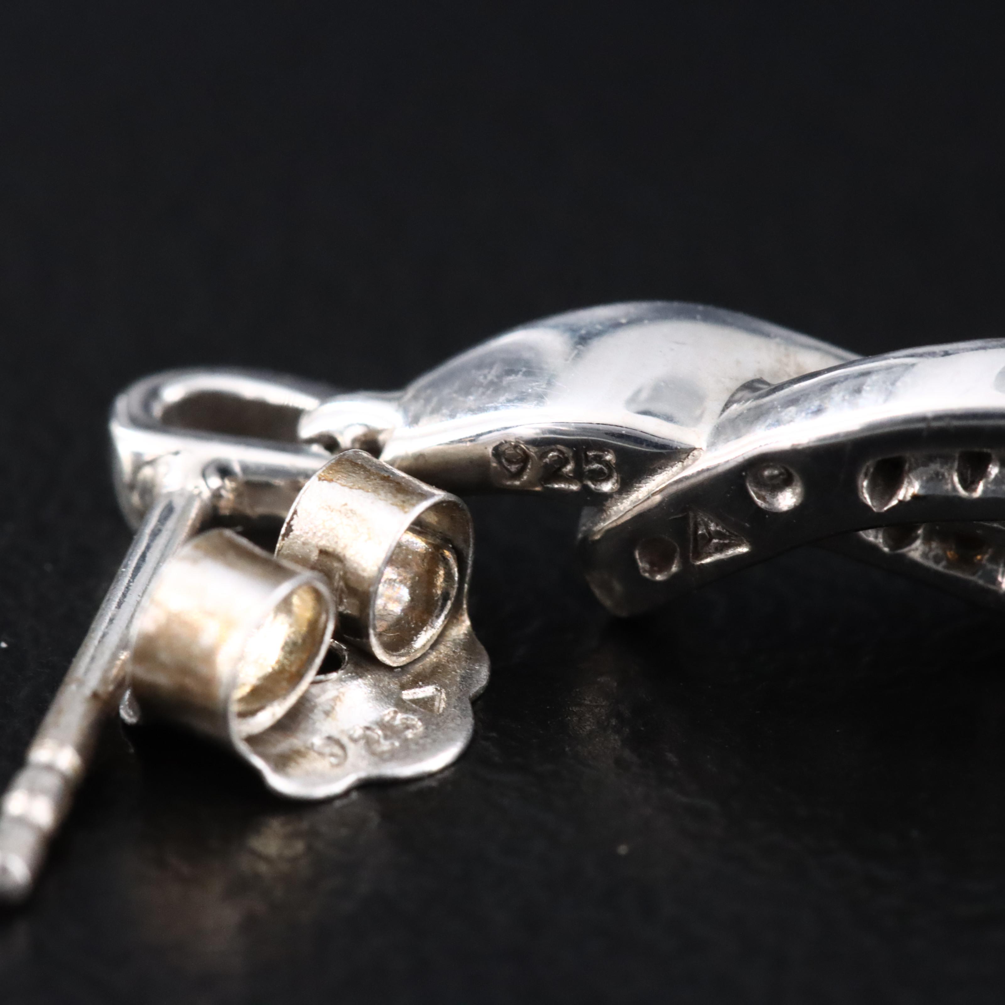 Sterling Diamond Ribbon Earrings Featuring Fancy Blue