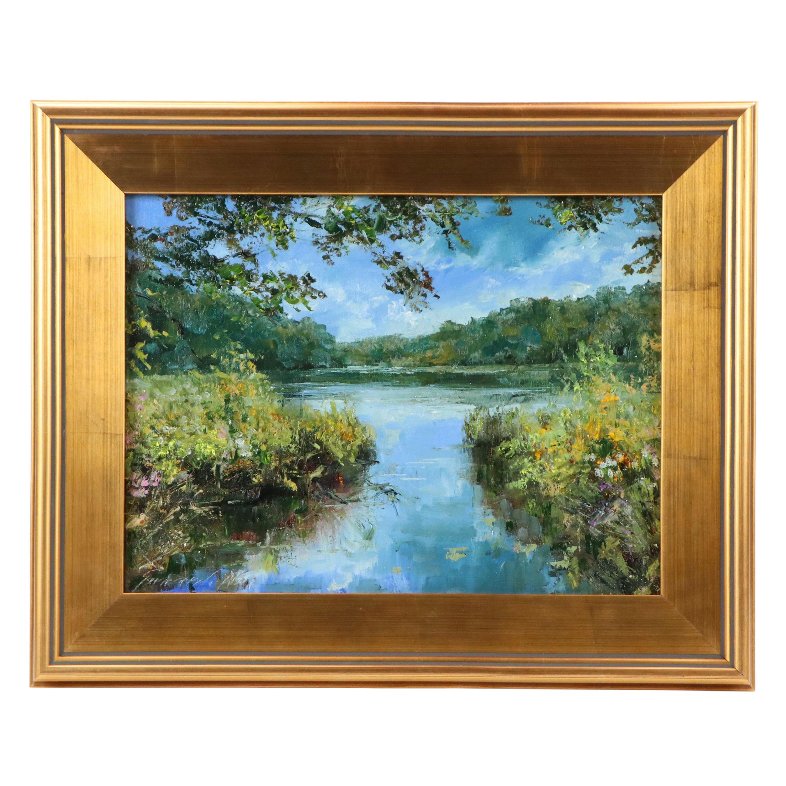 Garncarek Aleksander Pond Landscape Oil Painting, 2025