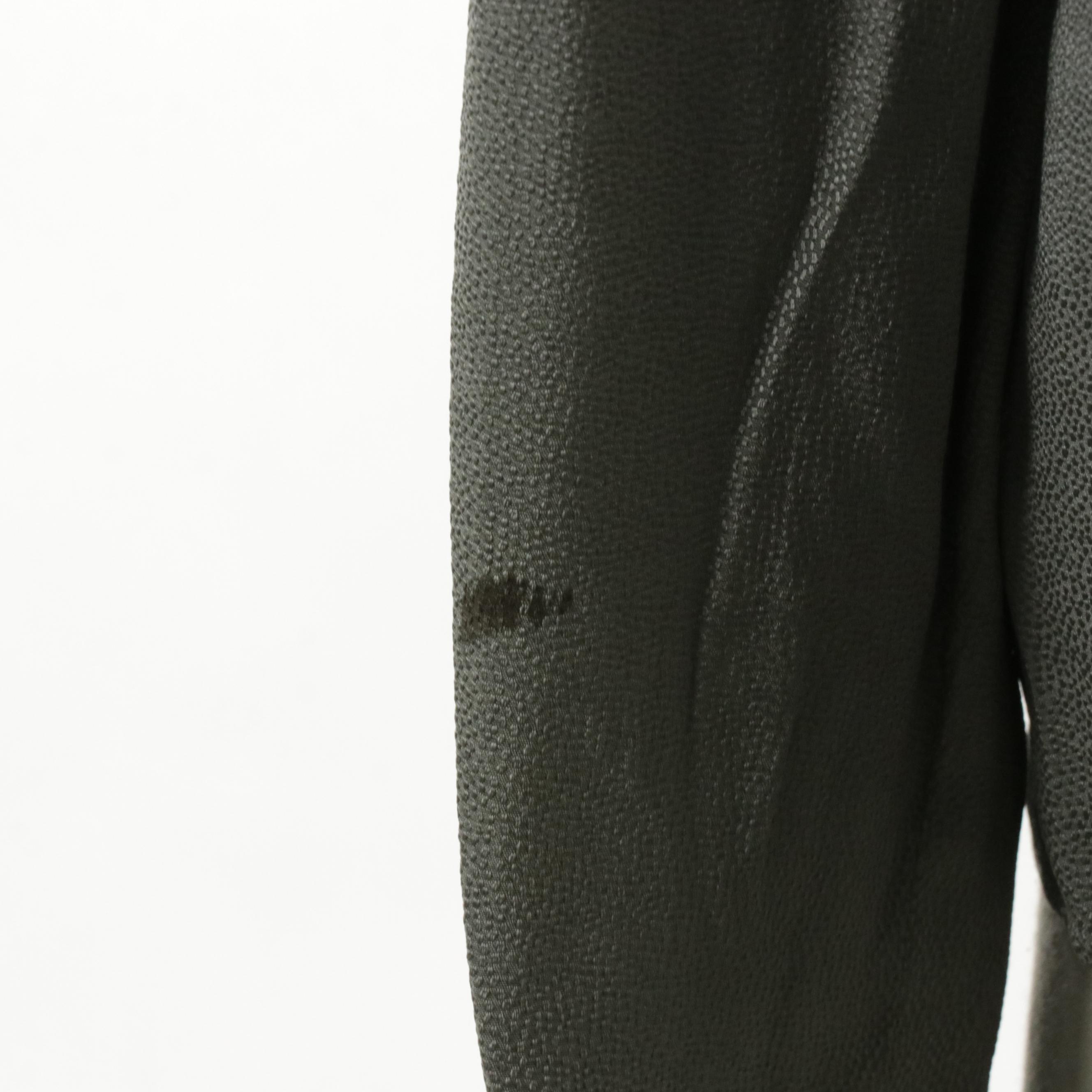 Chanel Boutique Grey Silk Textured Tie-Neck Blouse with CC Metal Buttons