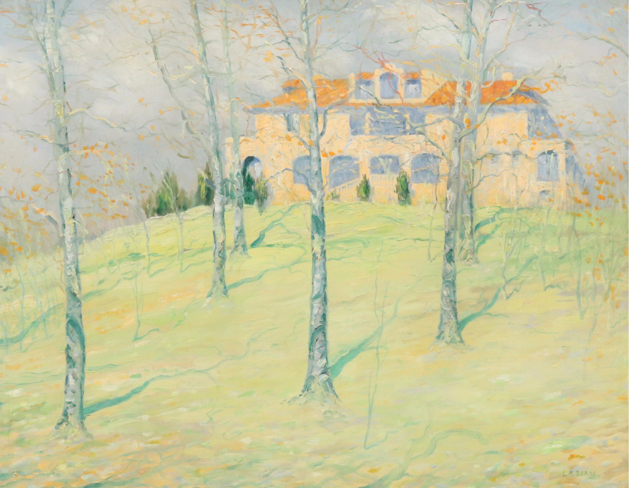 Caleb Arnold Slade Estate Landscape Oil Painting, Mid-20th Century