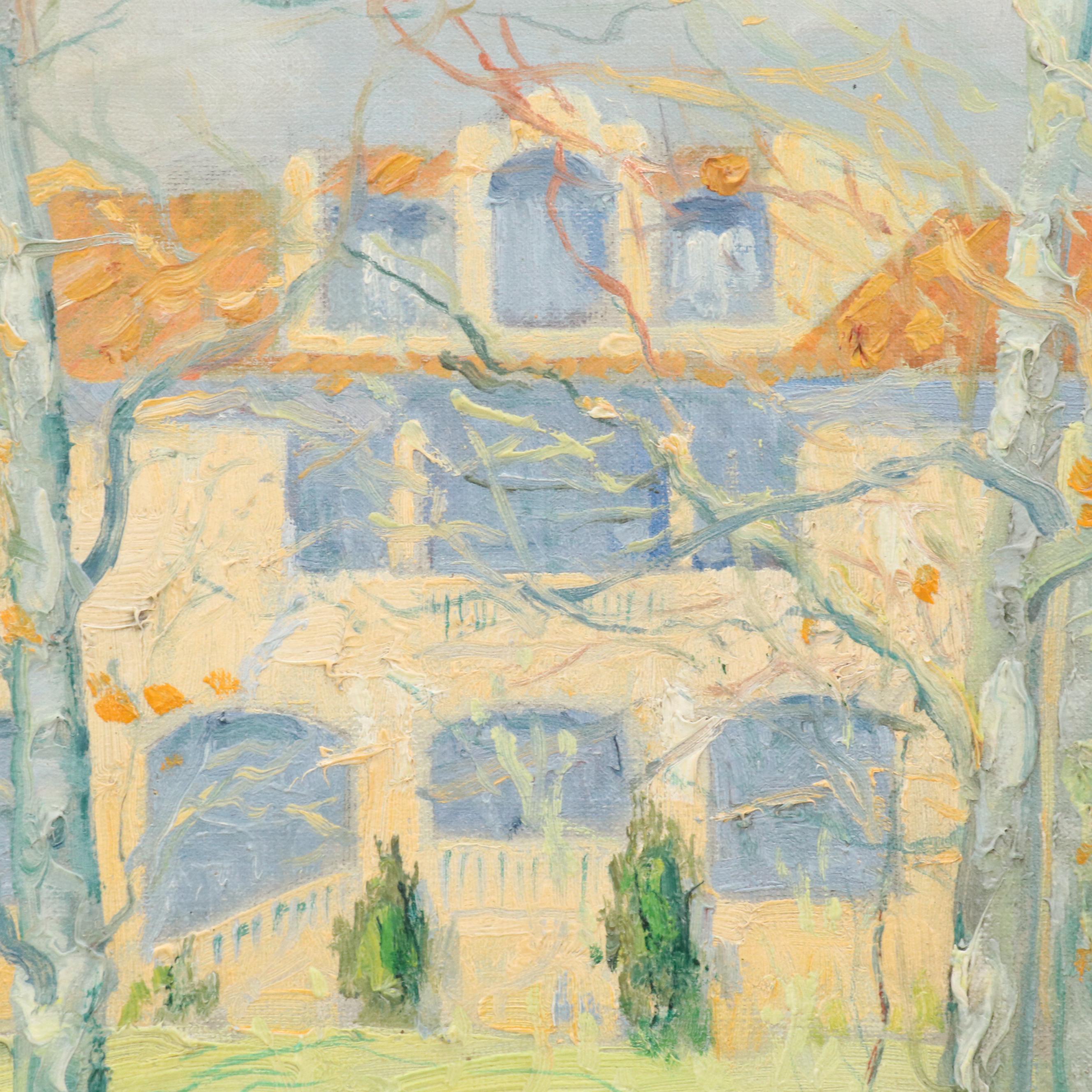 Caleb Arnold Slade Estate Landscape Oil Painting, Mid-20th Century