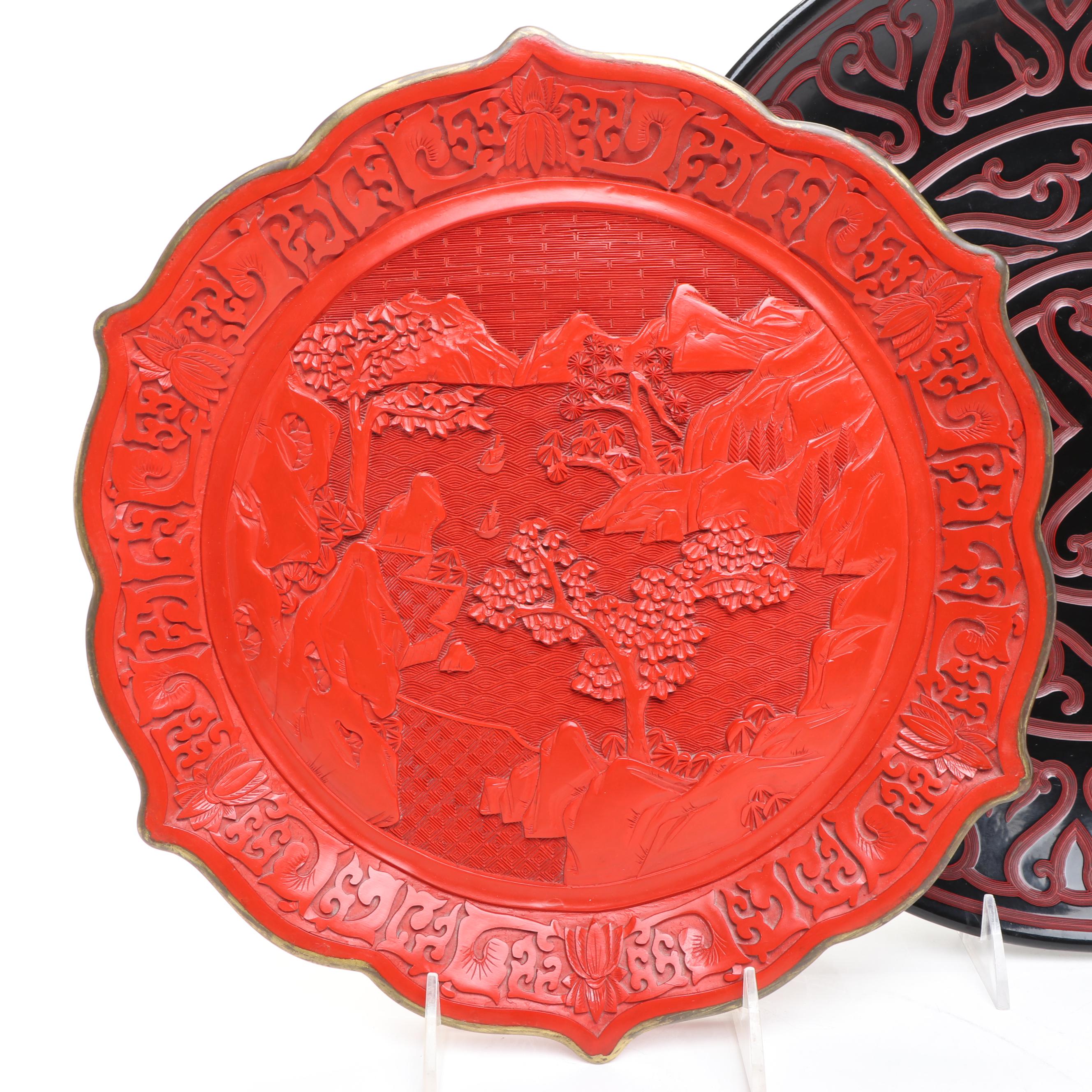 Chinese Style Lacquerware Plates and Bottles