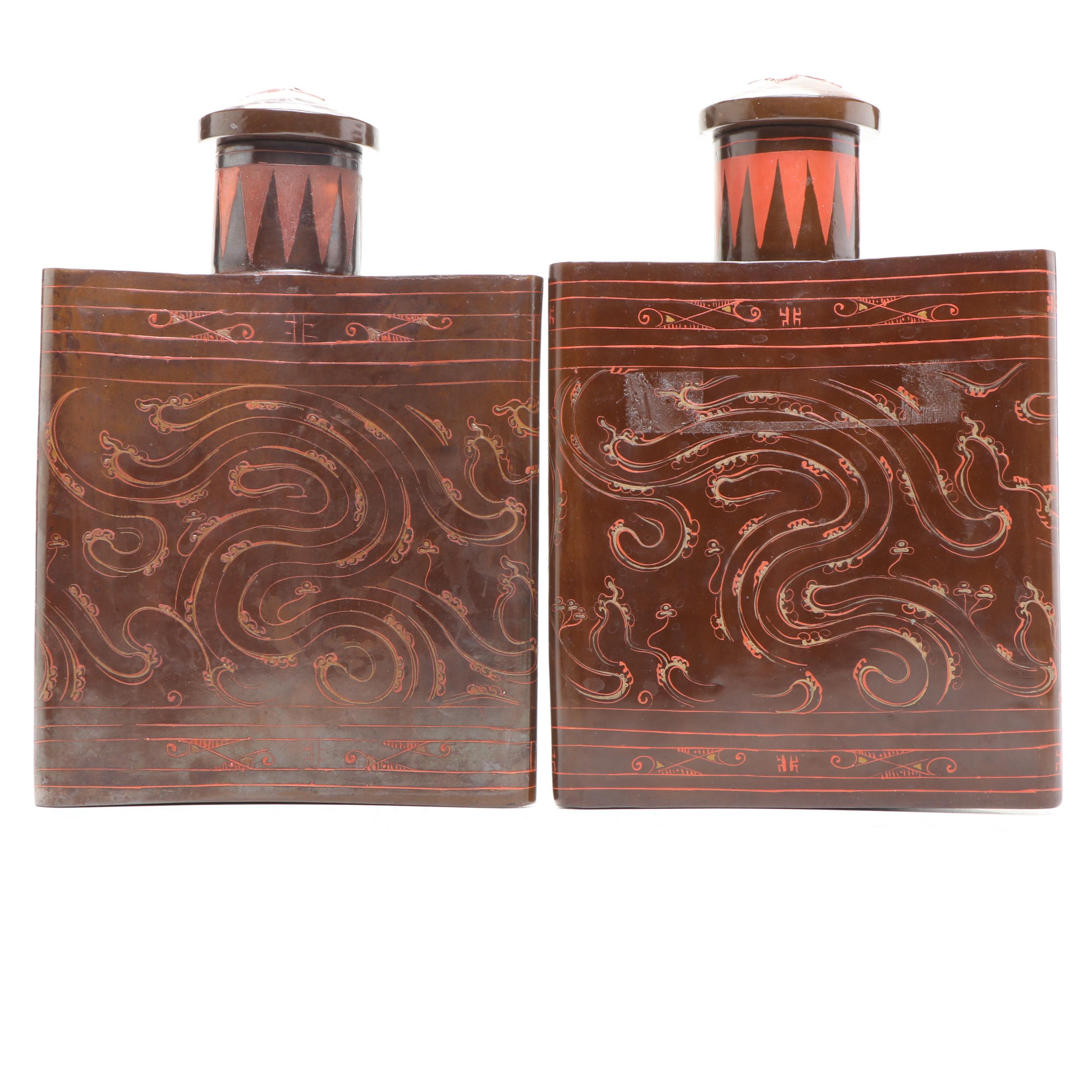 Chinese Style Lacquerware Plates and Bottles