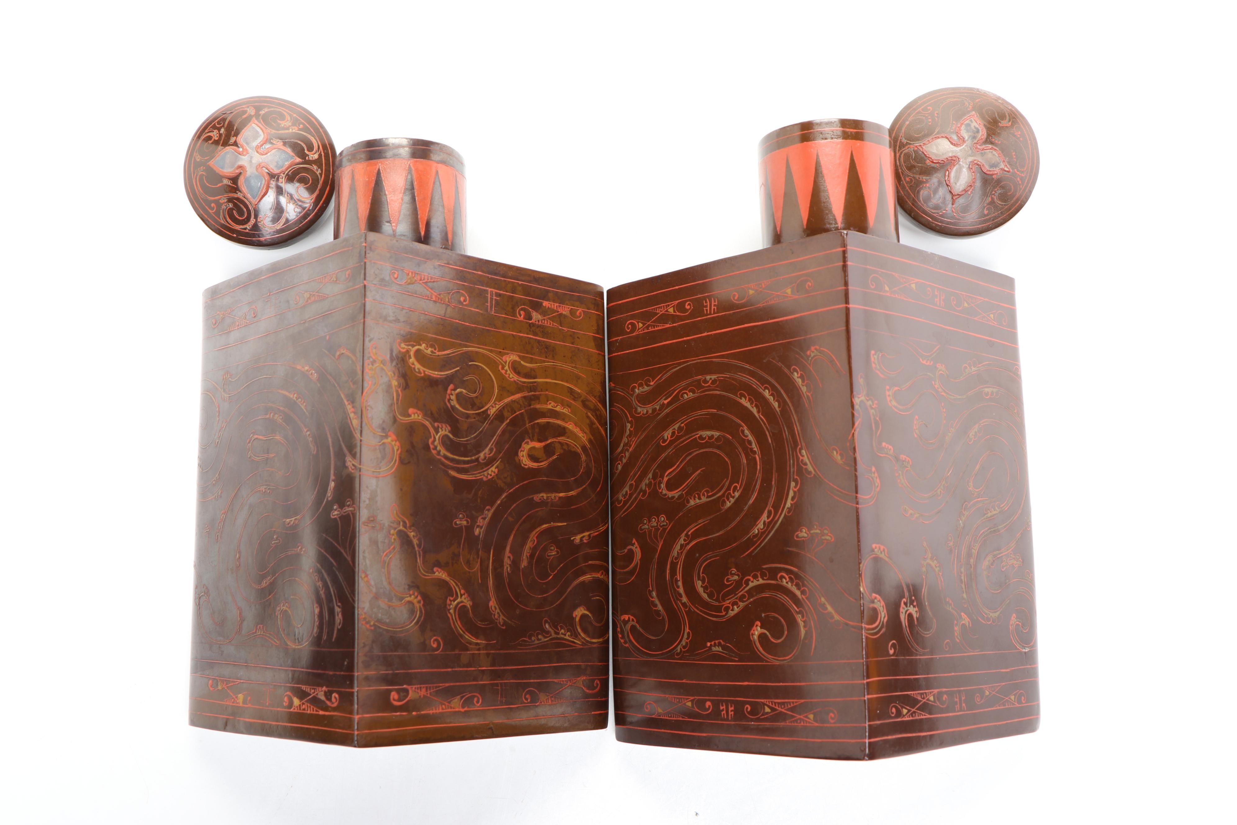 Chinese Style Lacquerware Plates and Bottles