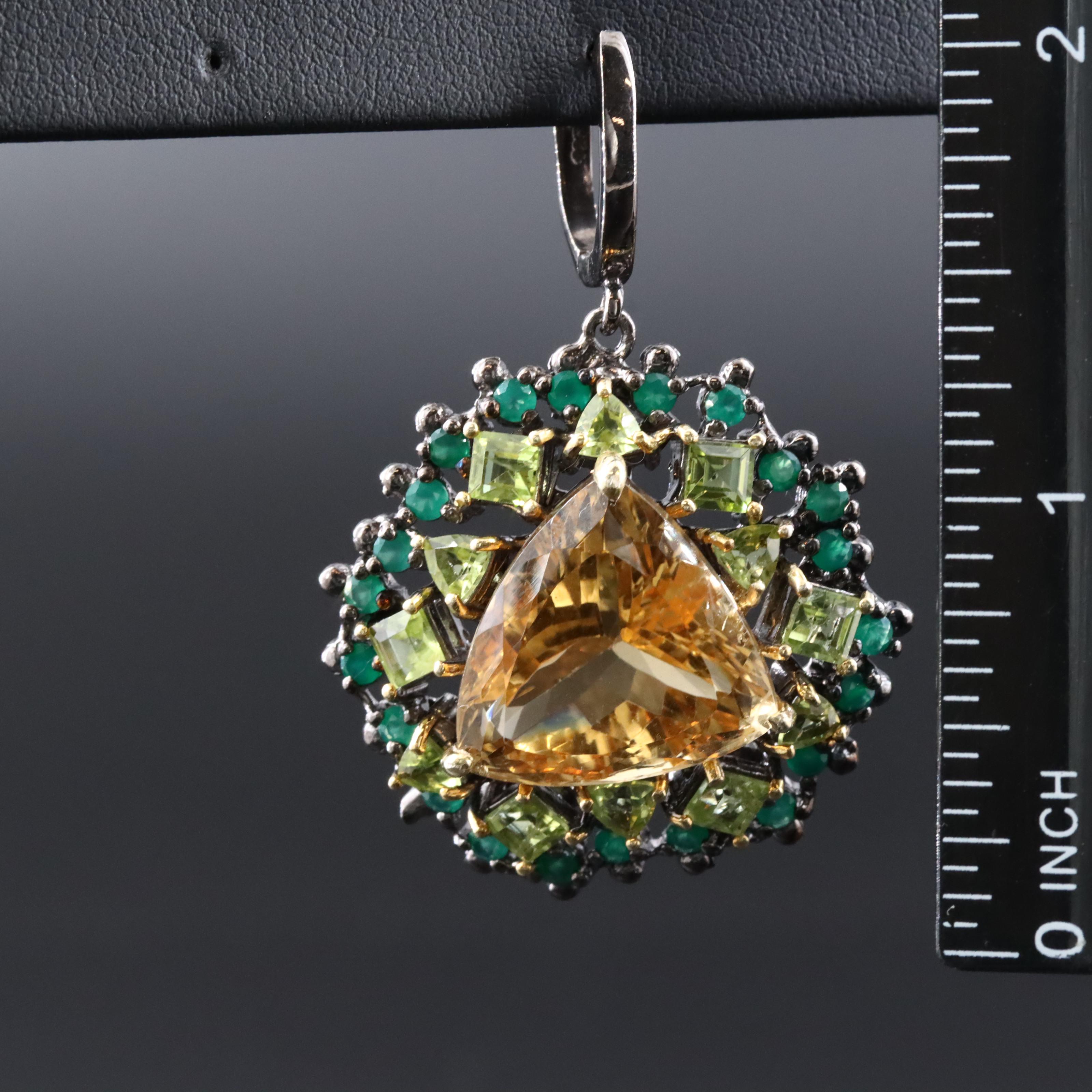 Sterling Citrine, Peridot and Chalcedony Earrings