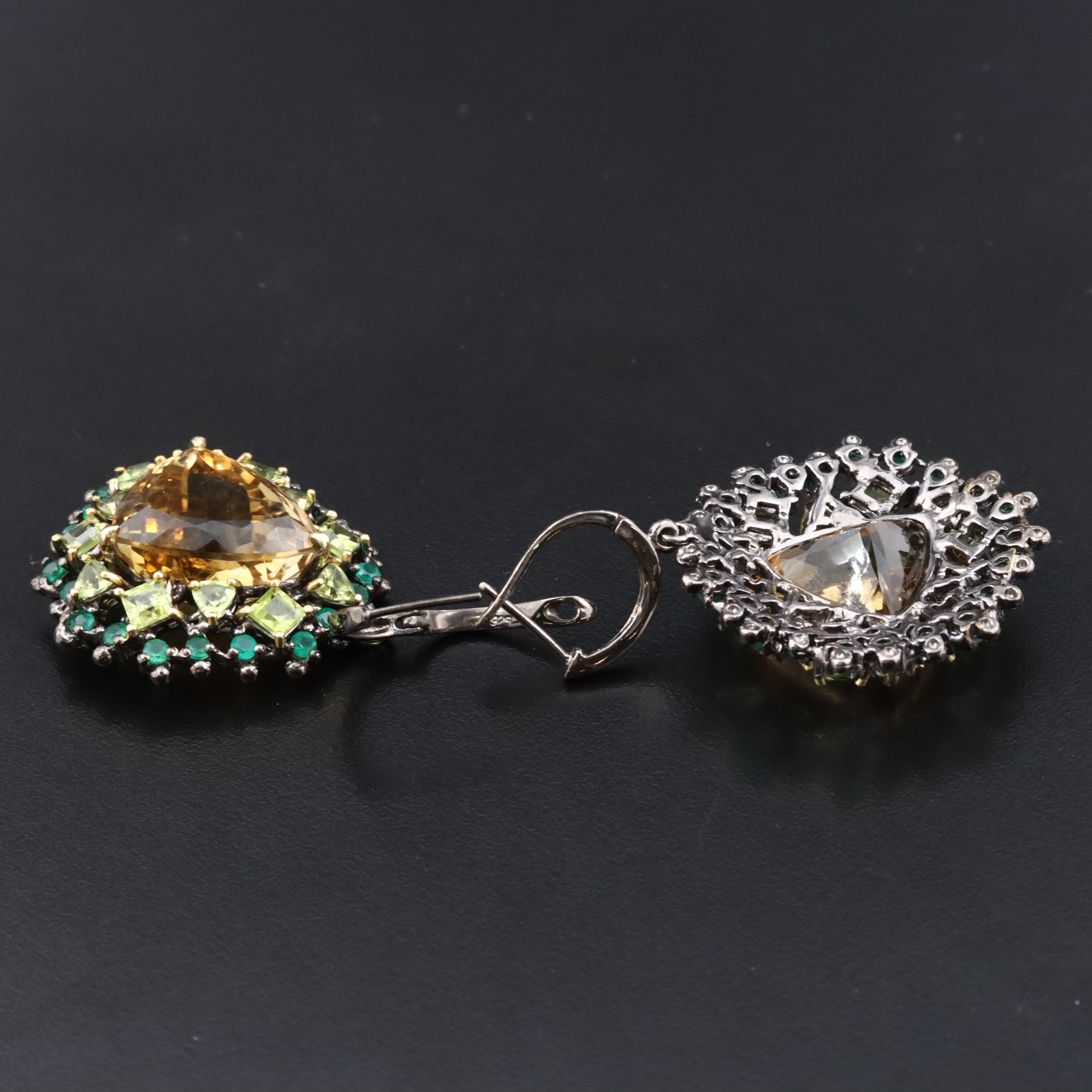 Sterling Citrine, Peridot and Chalcedony Earrings
