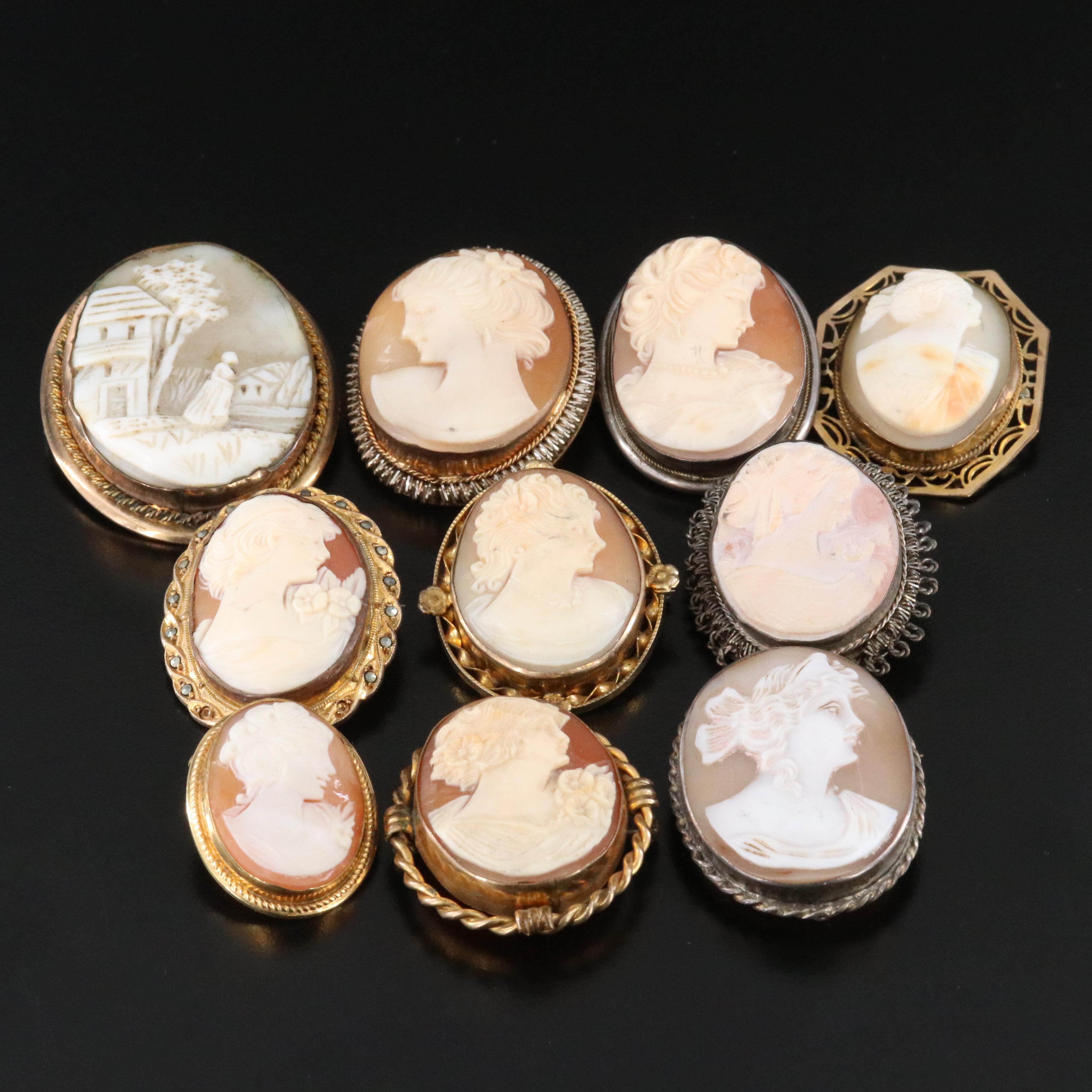 Vintage Shell and Marcasite Cameo Collection