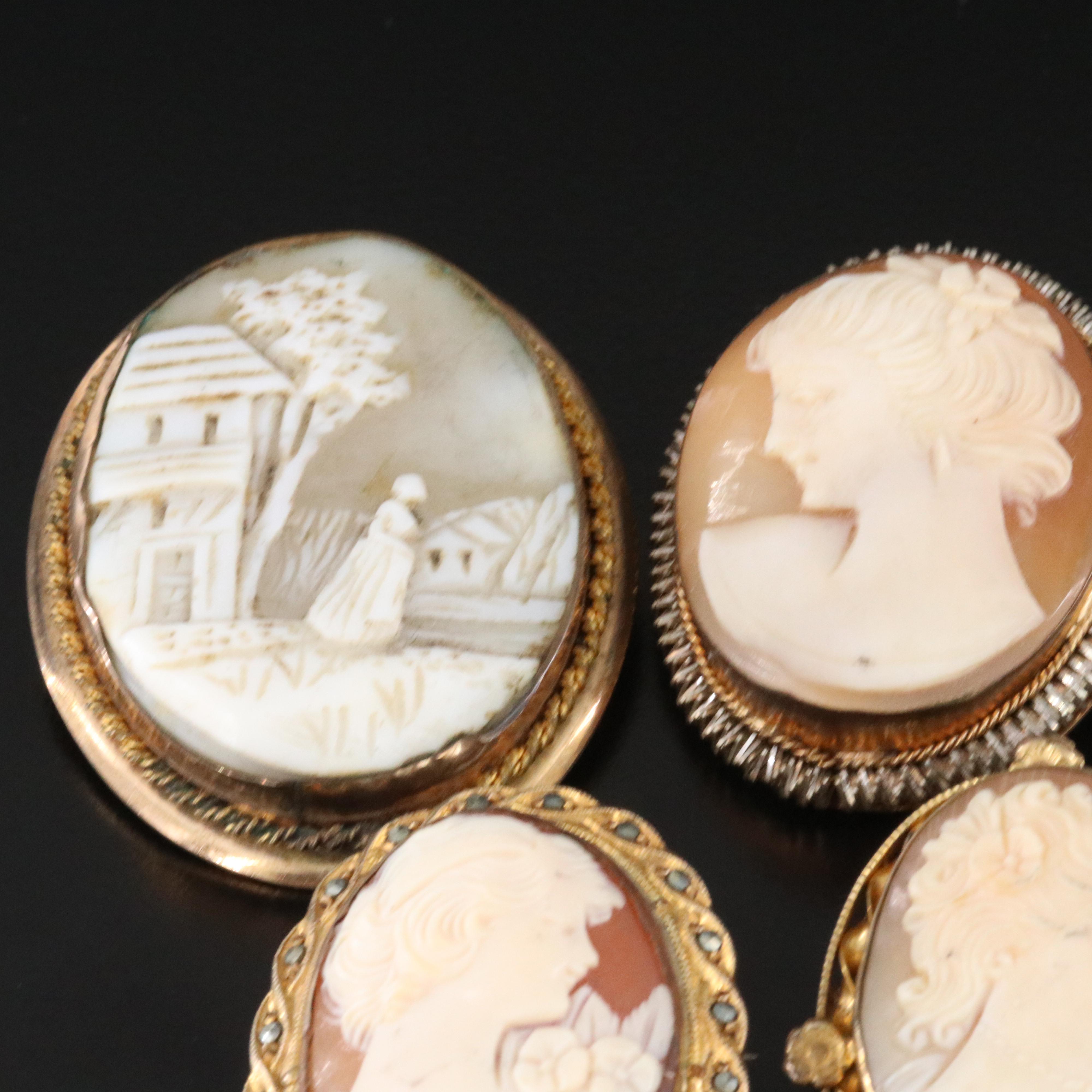 Vintage Shell and Marcasite Cameo Collection