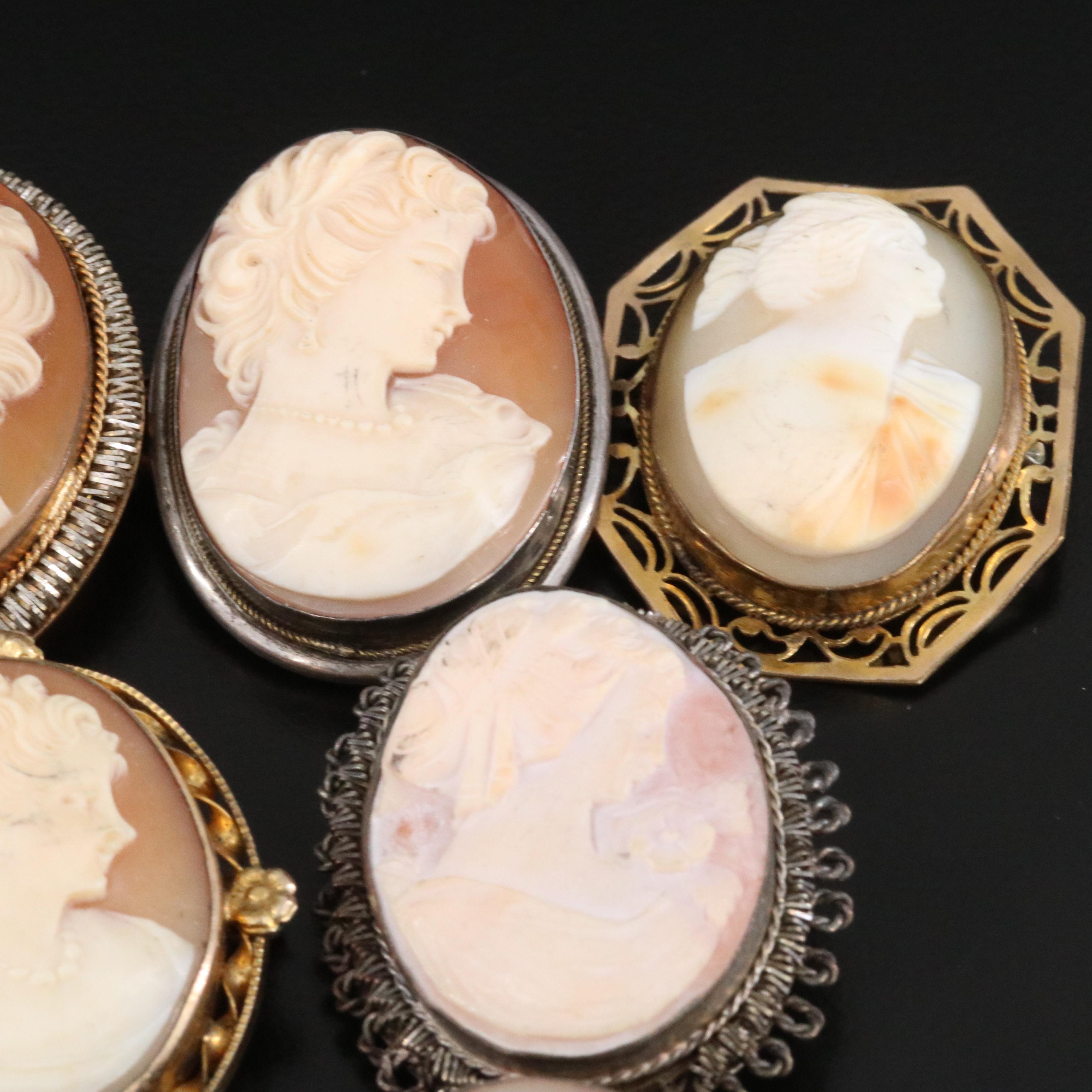 Vintage Shell and Marcasite Cameo Collection