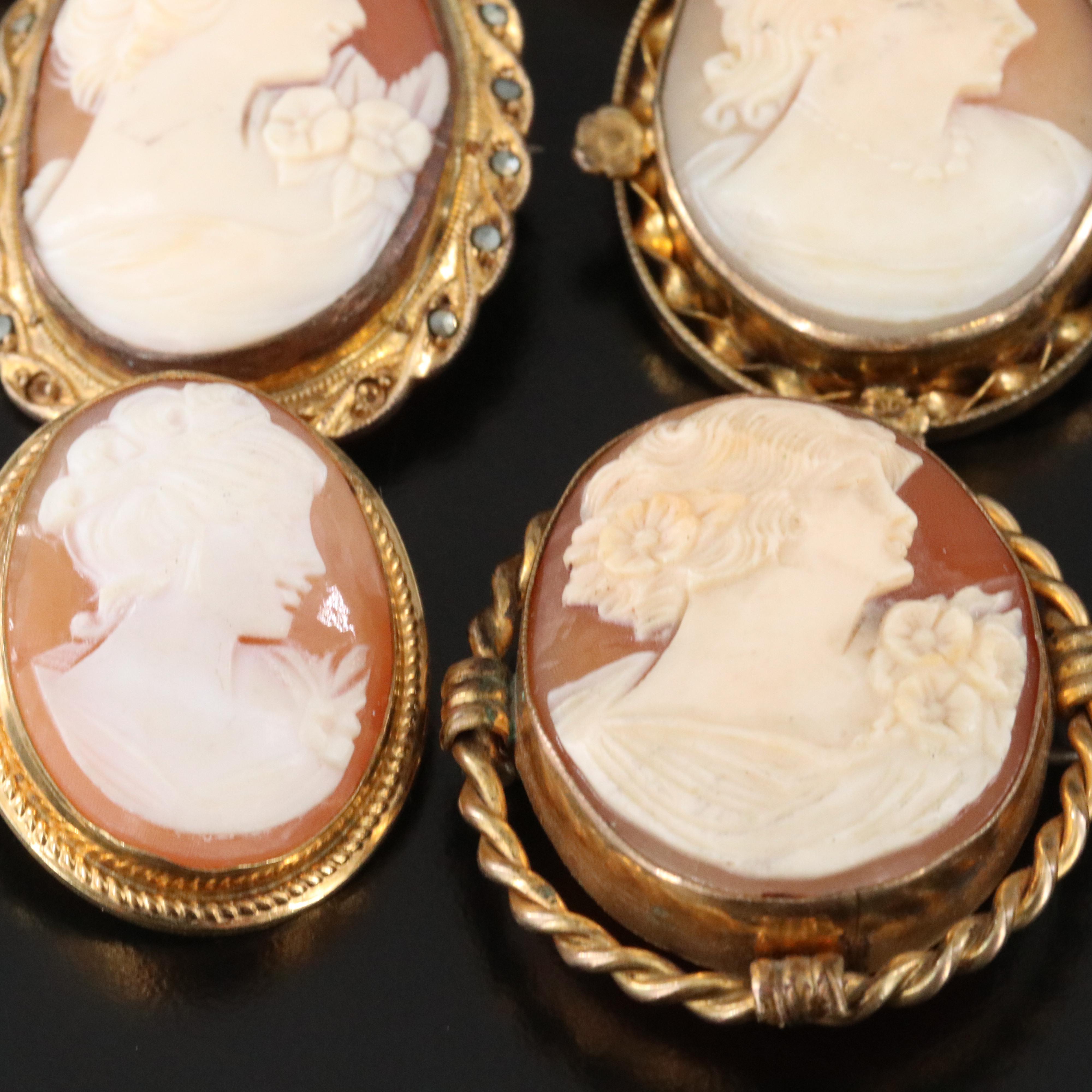 Vintage Shell and Marcasite Cameo Collection