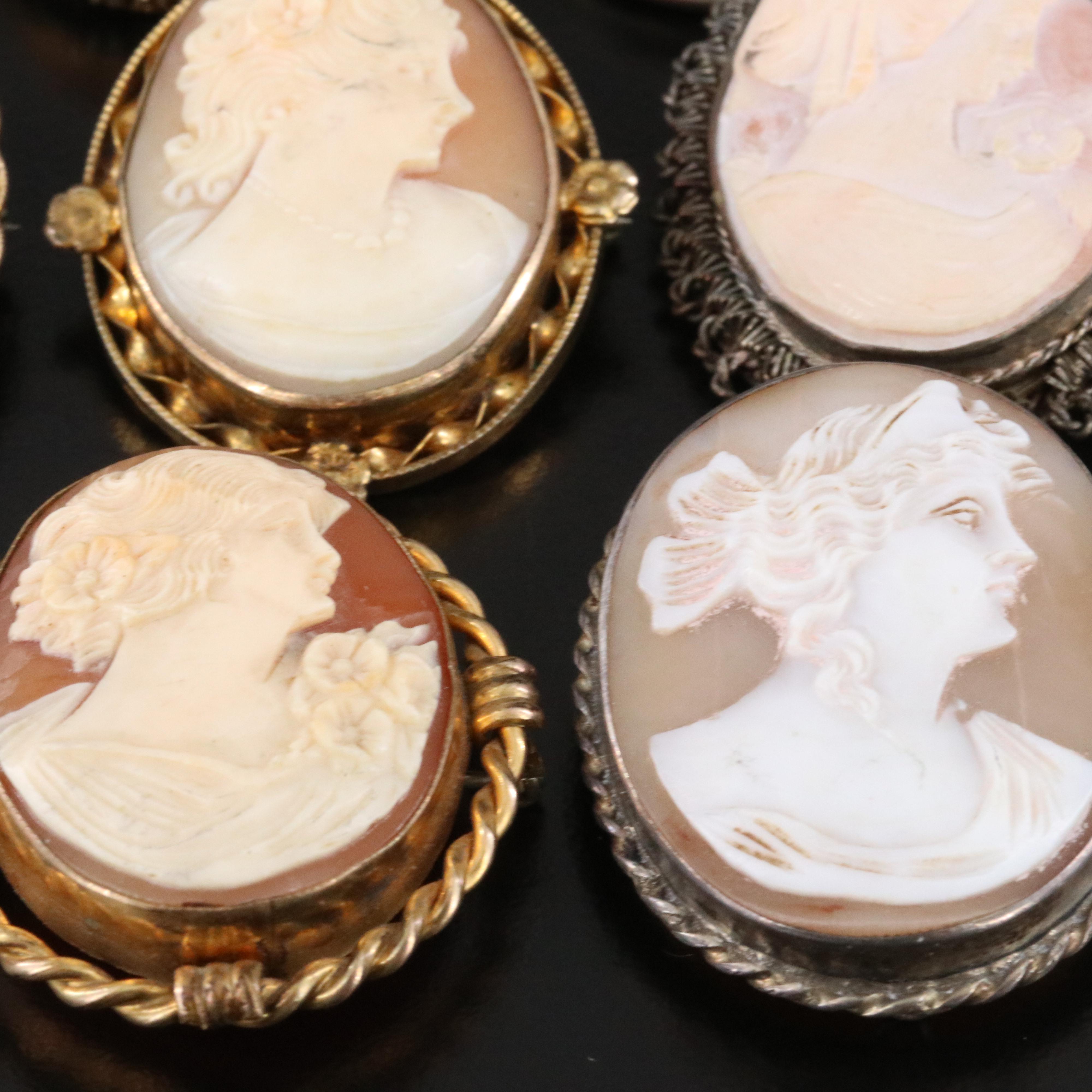 Vintage Shell and Marcasite Cameo Collection