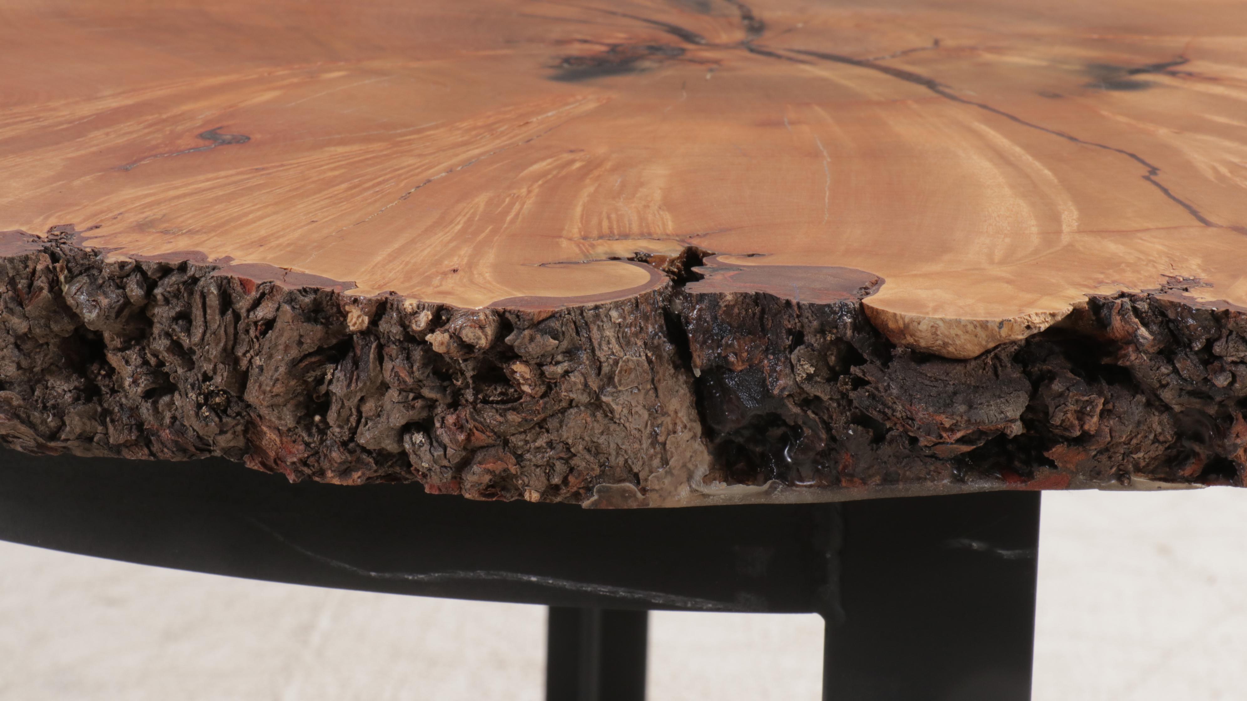 Industrial Style Live Edge Wood Slab and Metal End Table