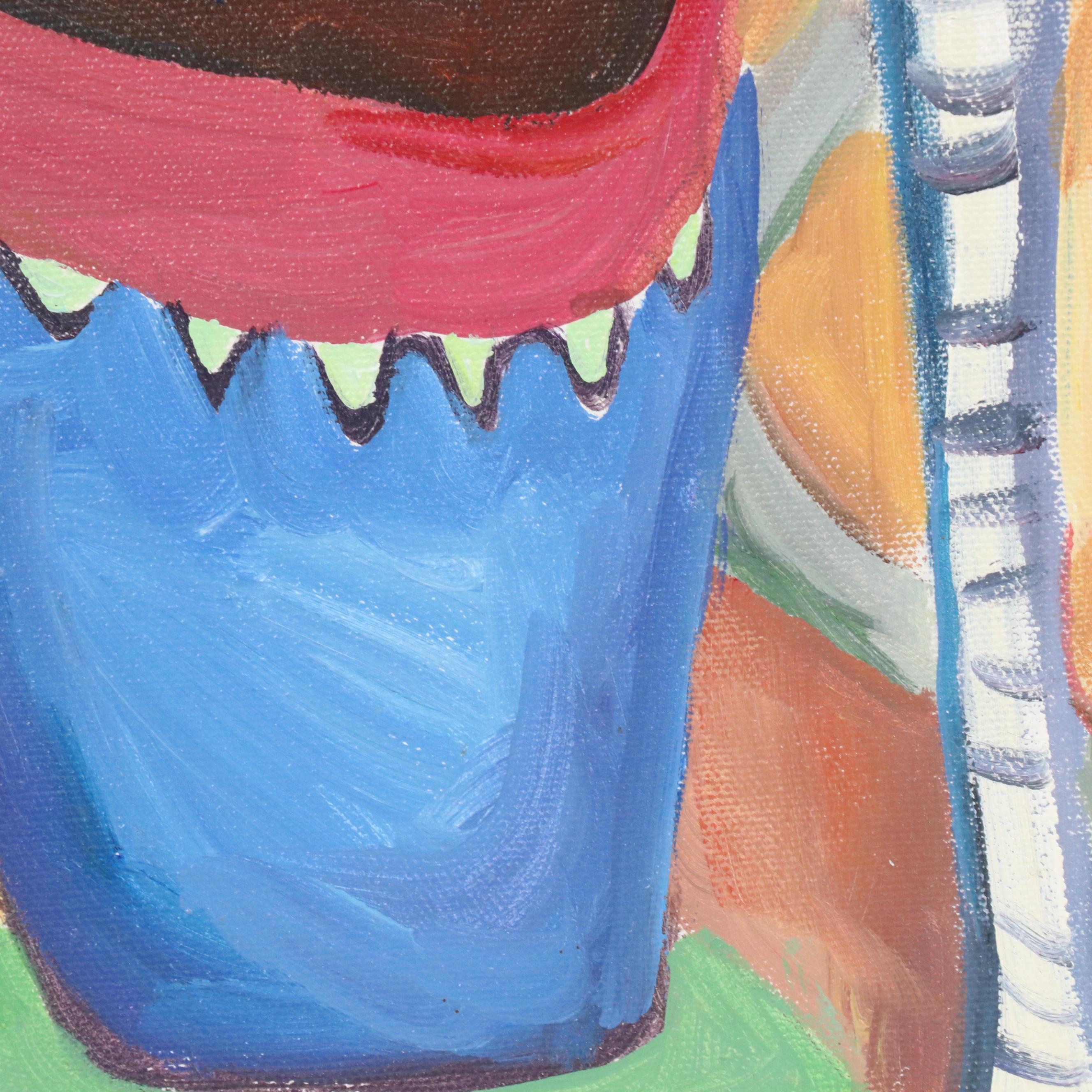 Kim Roberston Still Life Acrylic Painting of Plants Along a Windowsill, 2000