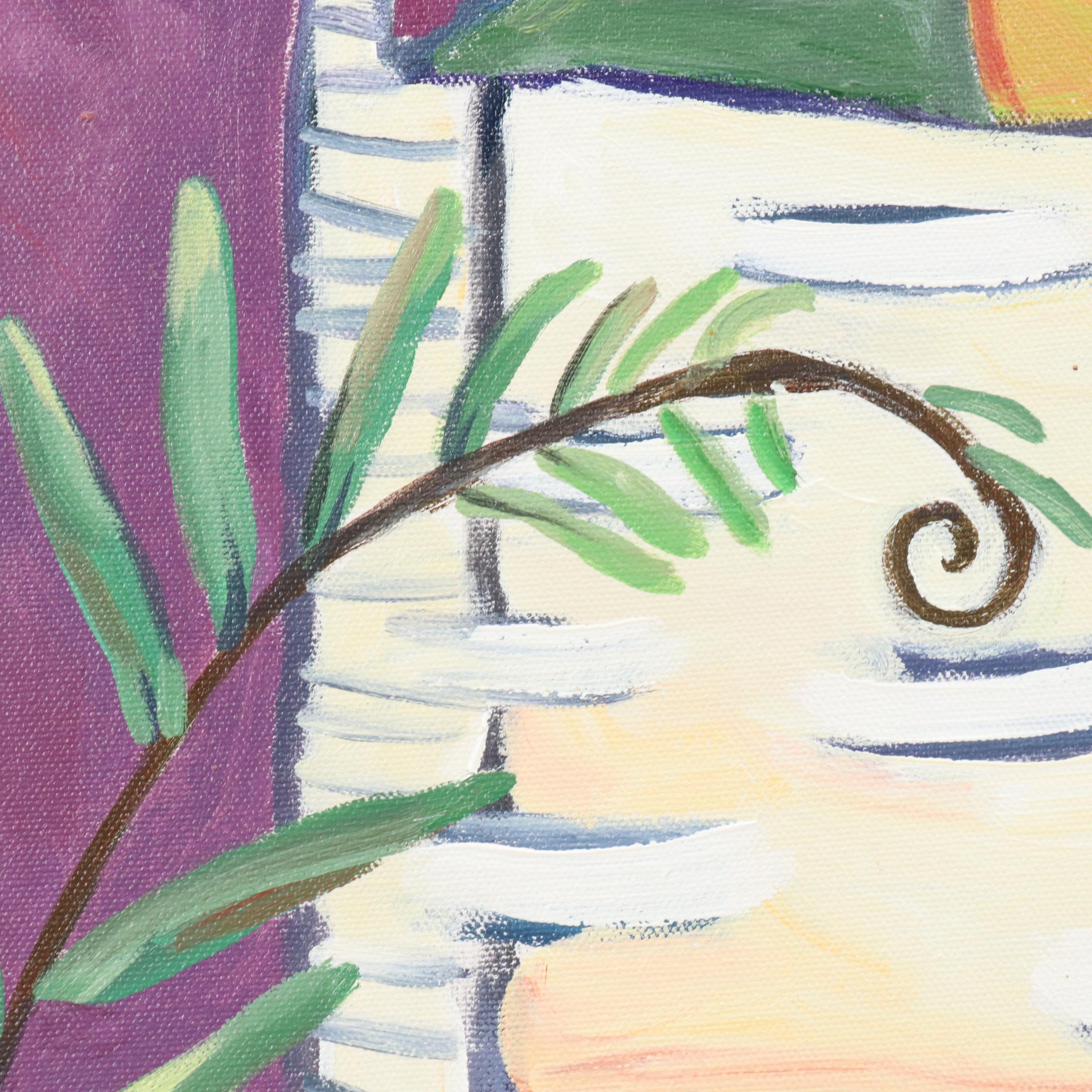 Kim Roberston Still Life Acrylic Painting of Plants Along a Windowsill, 2000