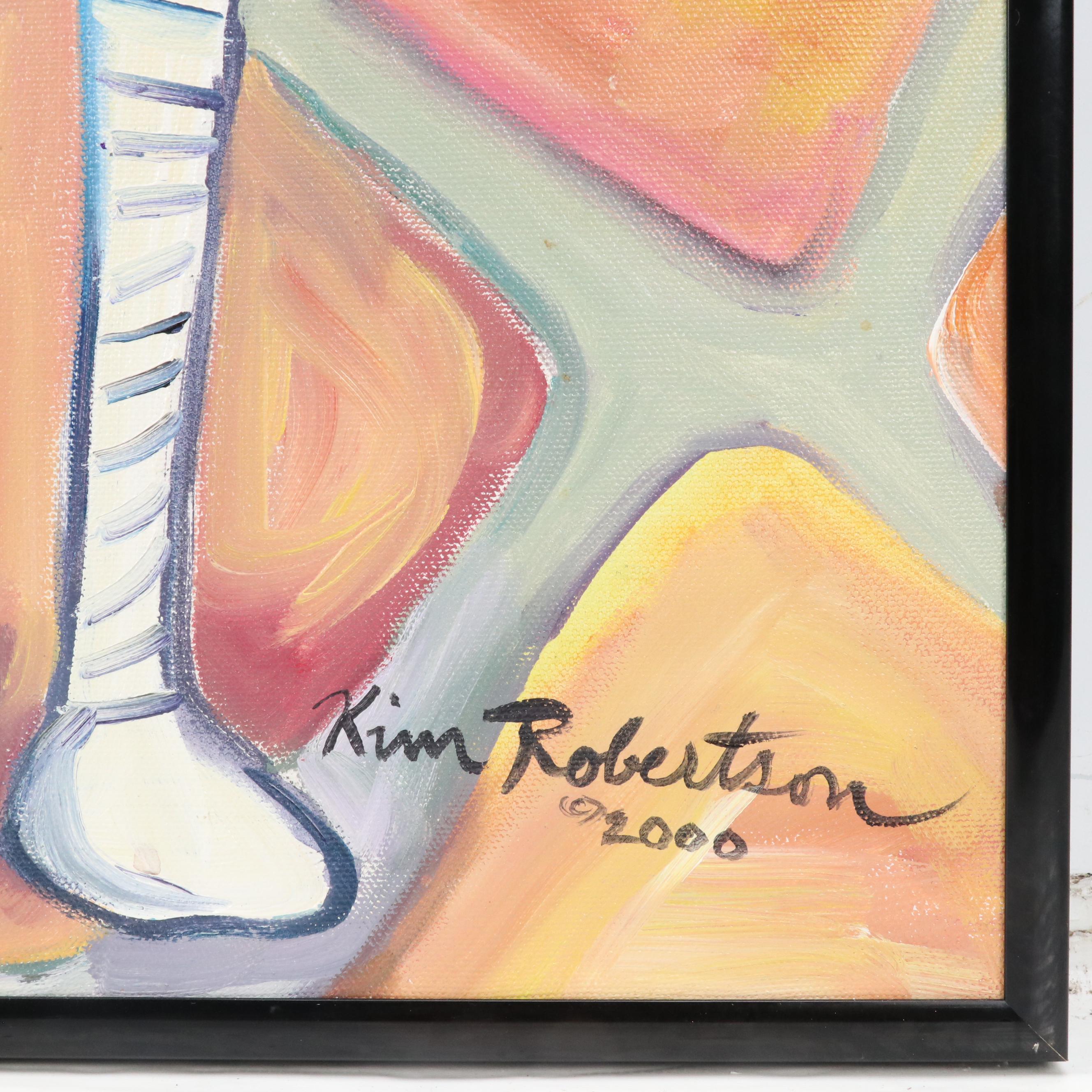 Kim Roberston Still Life Acrylic Painting of Plants Along a Windowsill, 2000