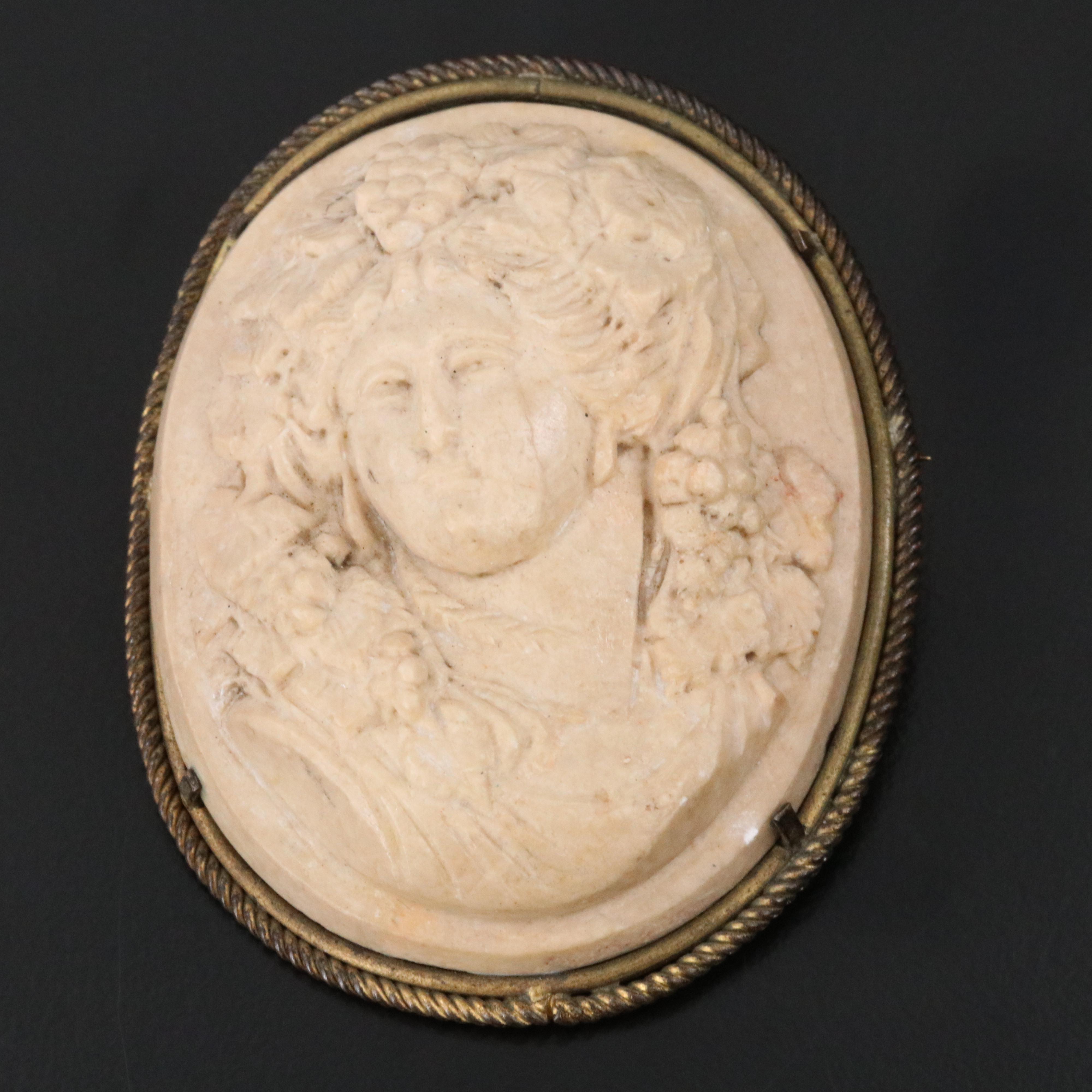 Greco-Roman Revival Maenad/Bacchante High Relief Lava Cameo Brooch
