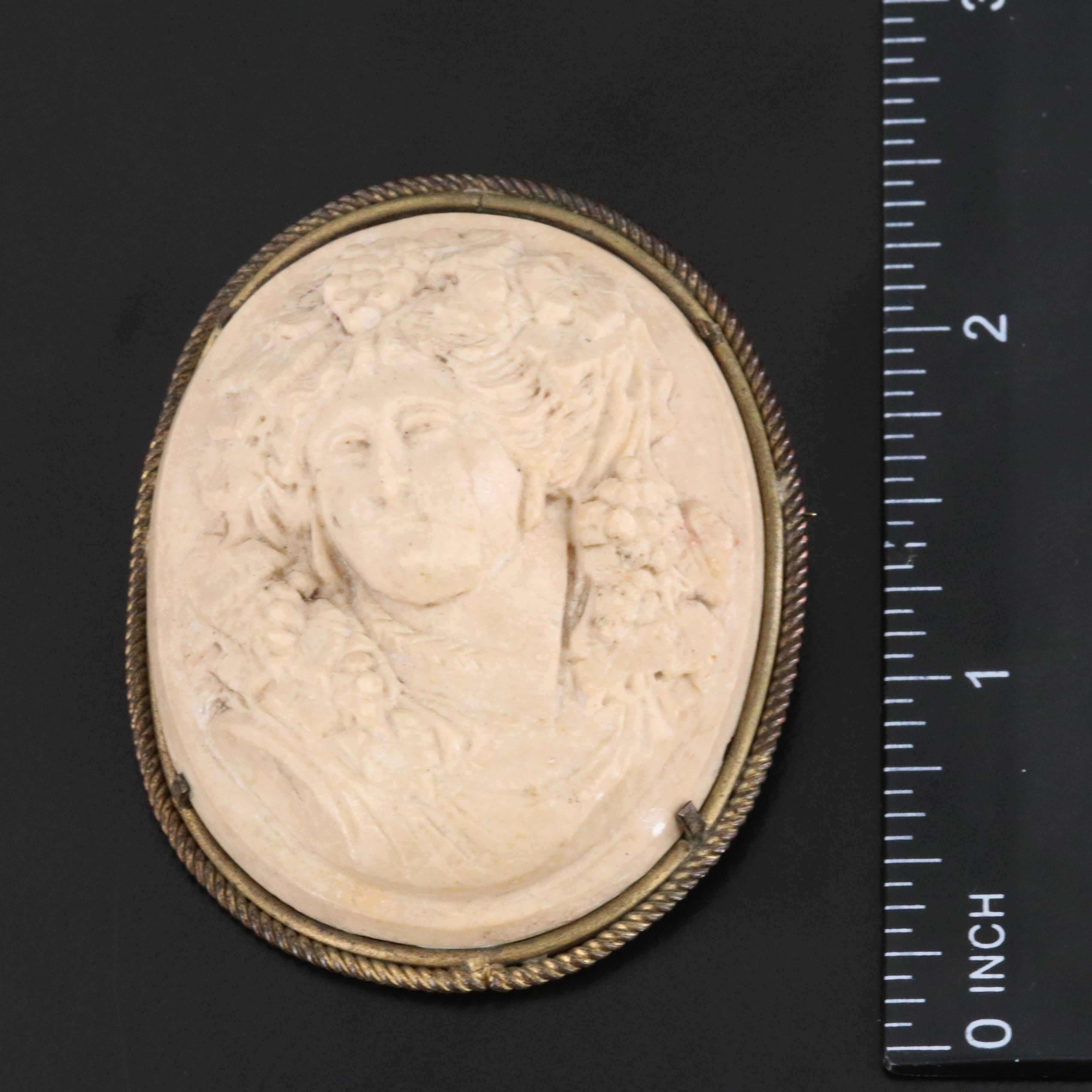 Greco-Roman Revival Maenad/Bacchante High Relief Lava Cameo Brooch