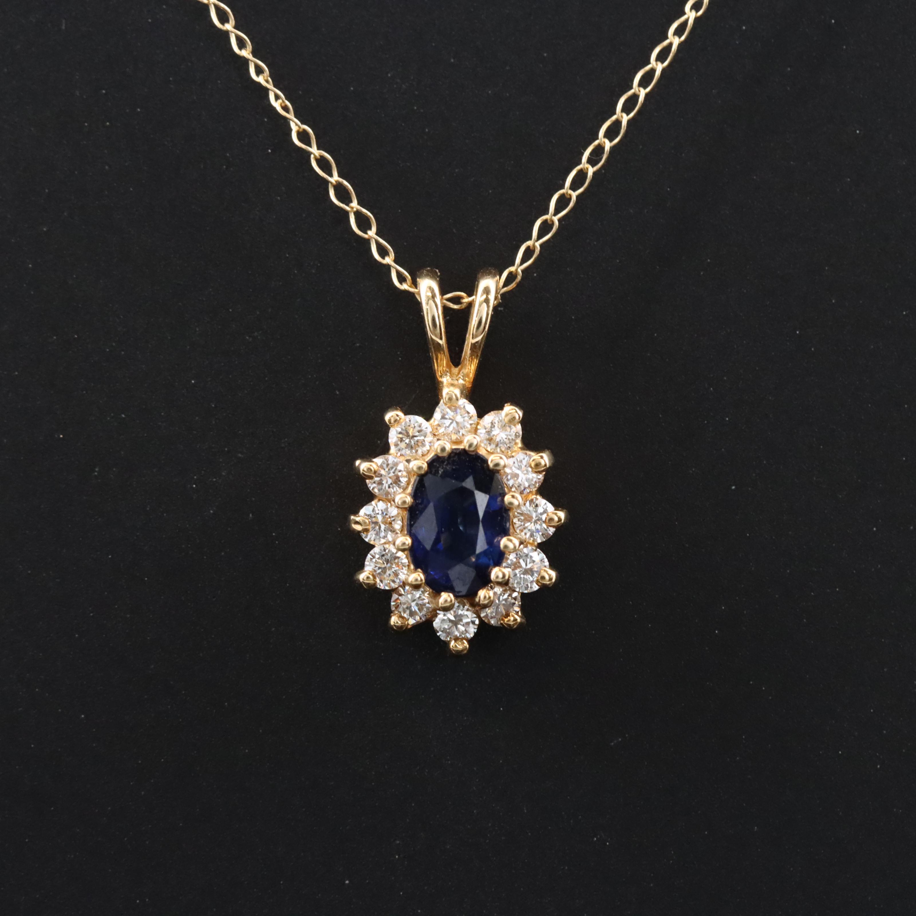 14K Sapphire and Diamond Pendant with 10K Chain