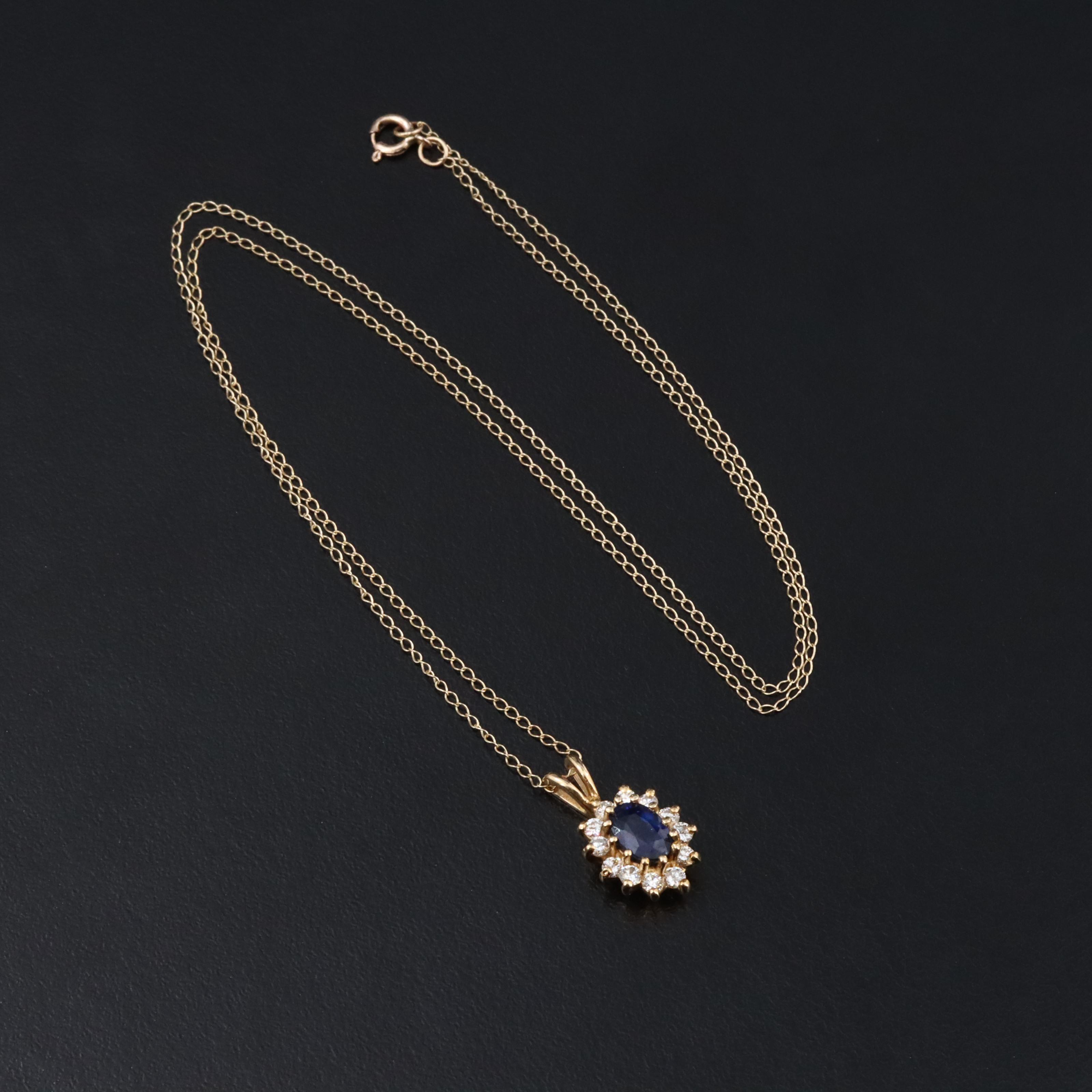 14K Sapphire and Diamond Pendant with 10K Chain