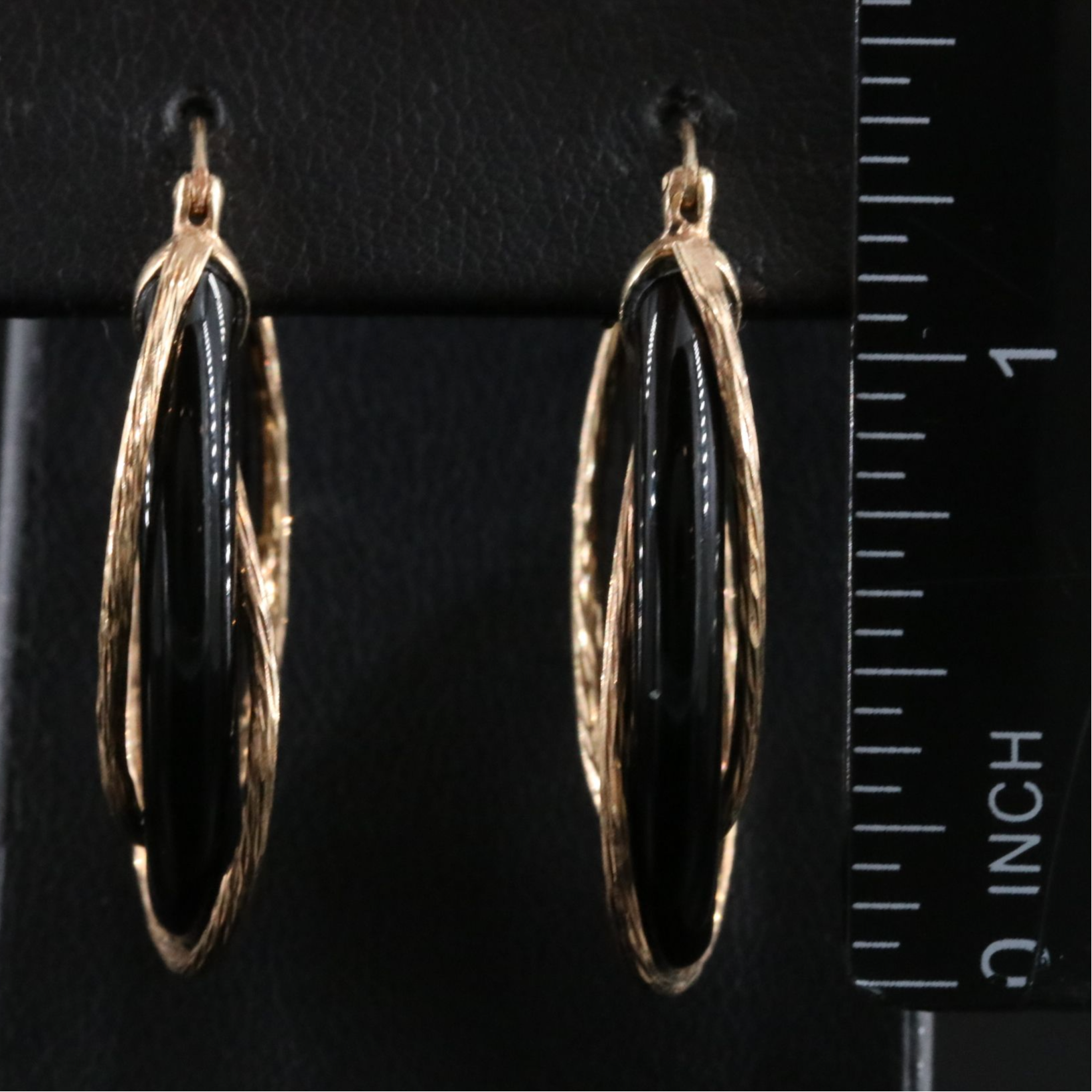 14K Black Onyx Twisted Hoop Earrings