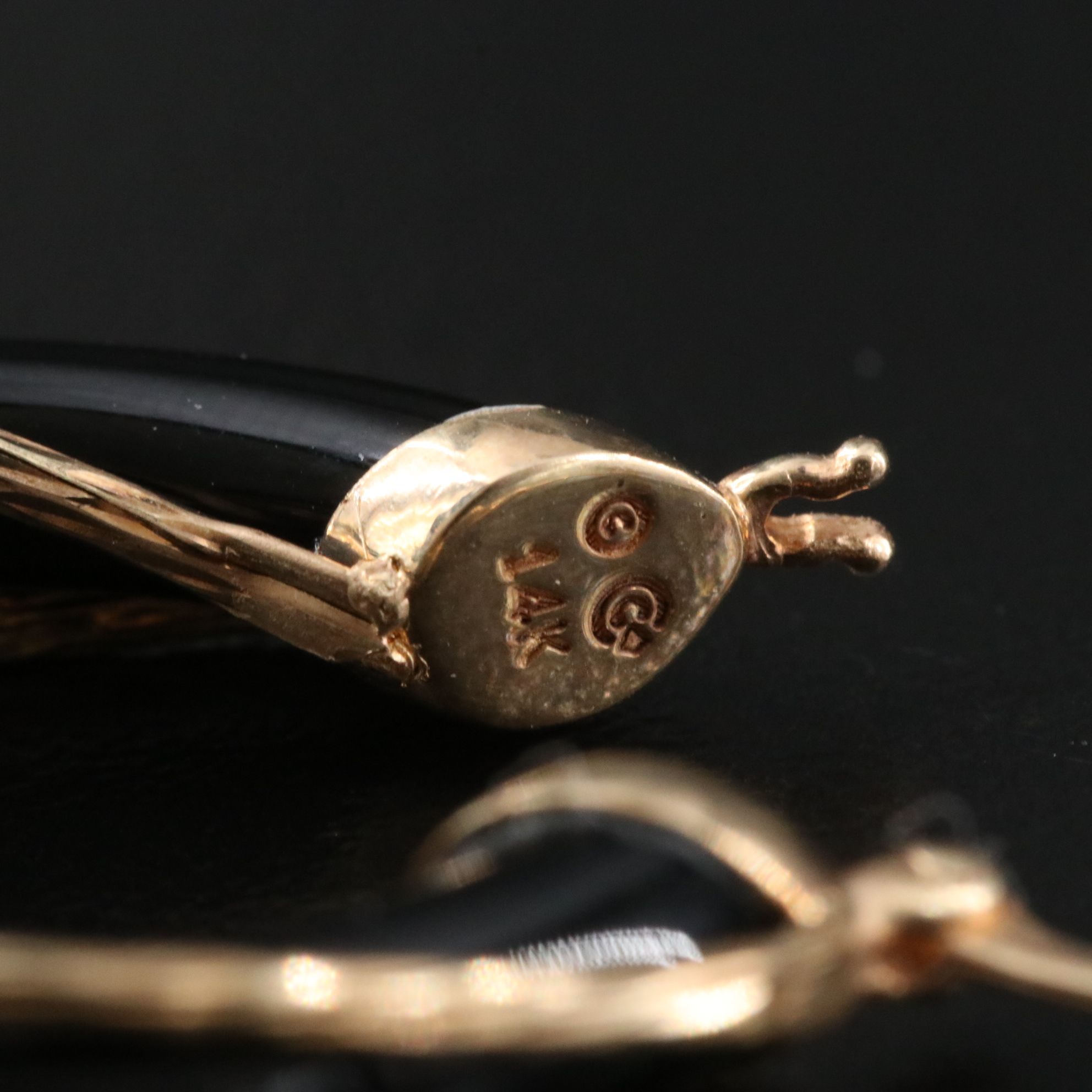 14K Black Onyx Twisted Hoop Earrings