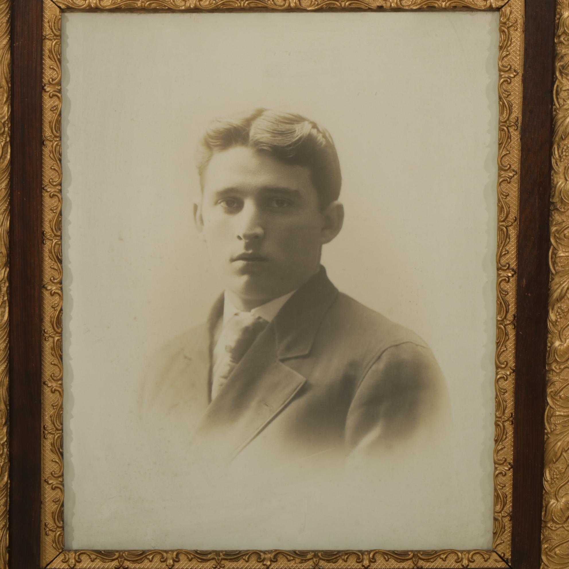 Photograph and Crayon Portrait of Man and Woman, Mid to Late 19th Century