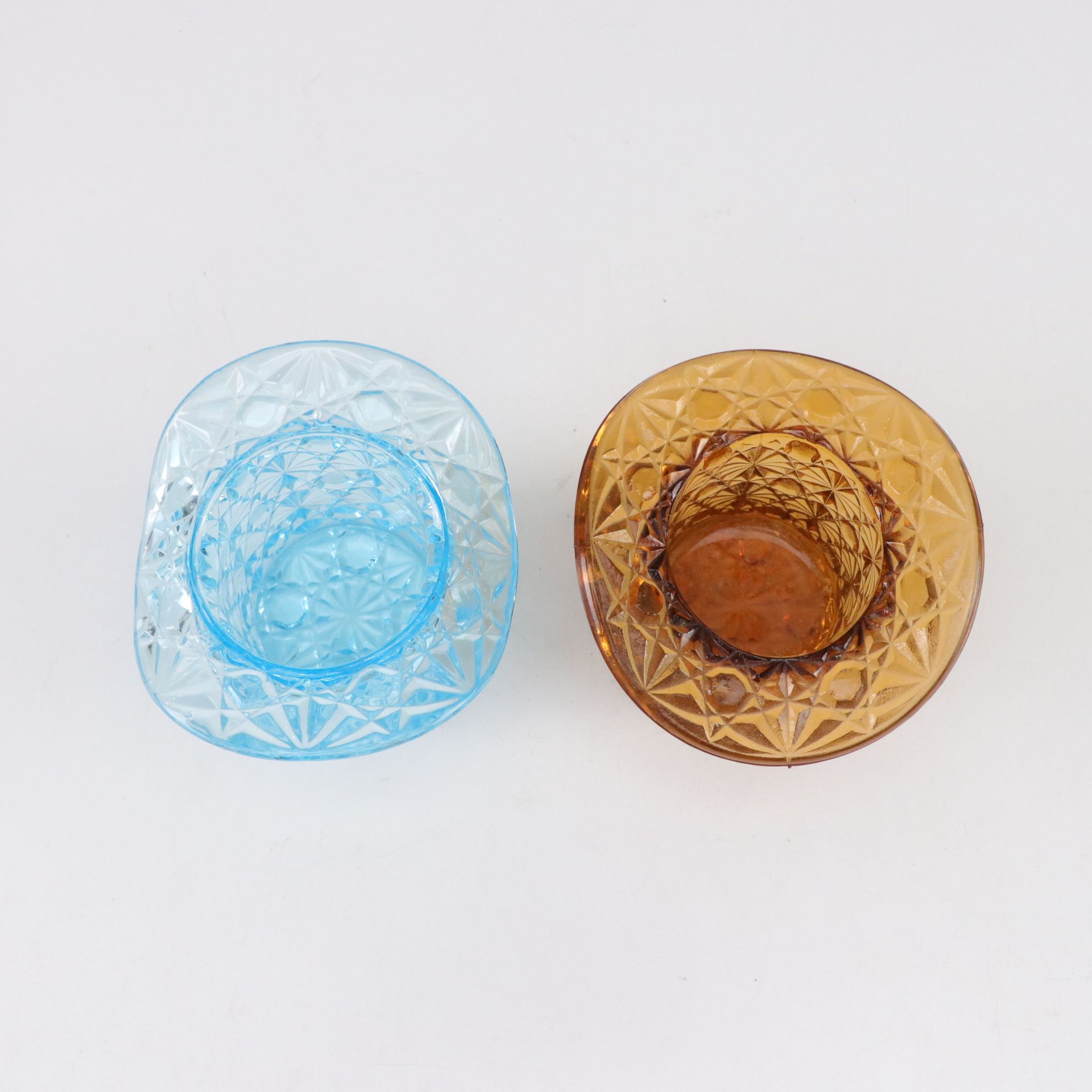 Uranium Glass Daisy & Button Top Hat Figurines