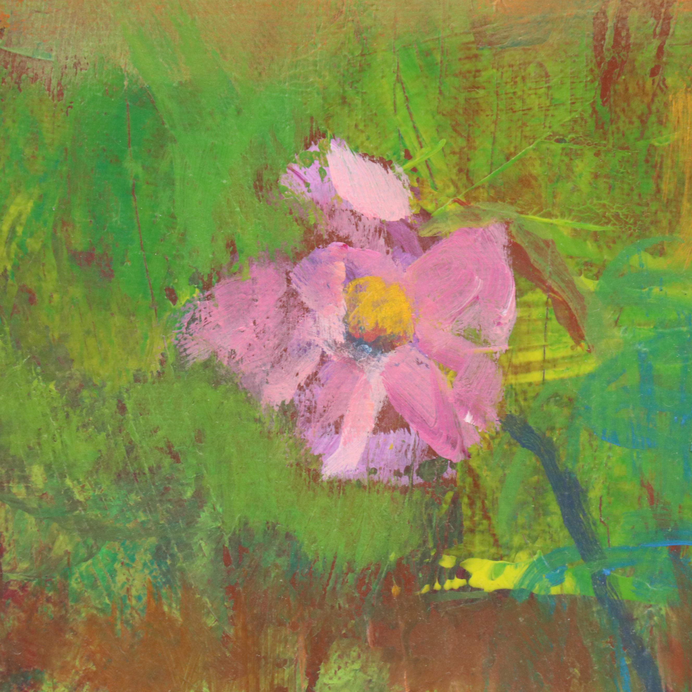 Elle Raines Floral Landscape Acrylic Painting, 21st Century