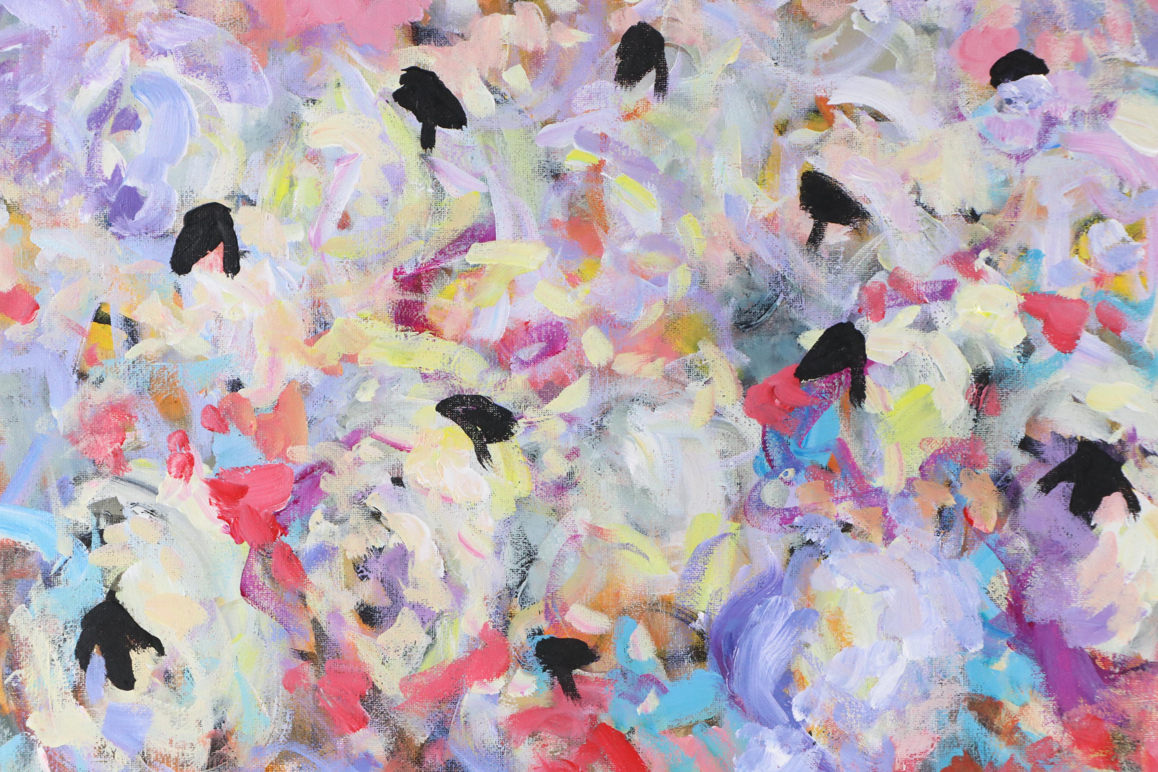 Elle Raines Stylized Acrylic Painting "Flock of Sheep #9," 21st Century