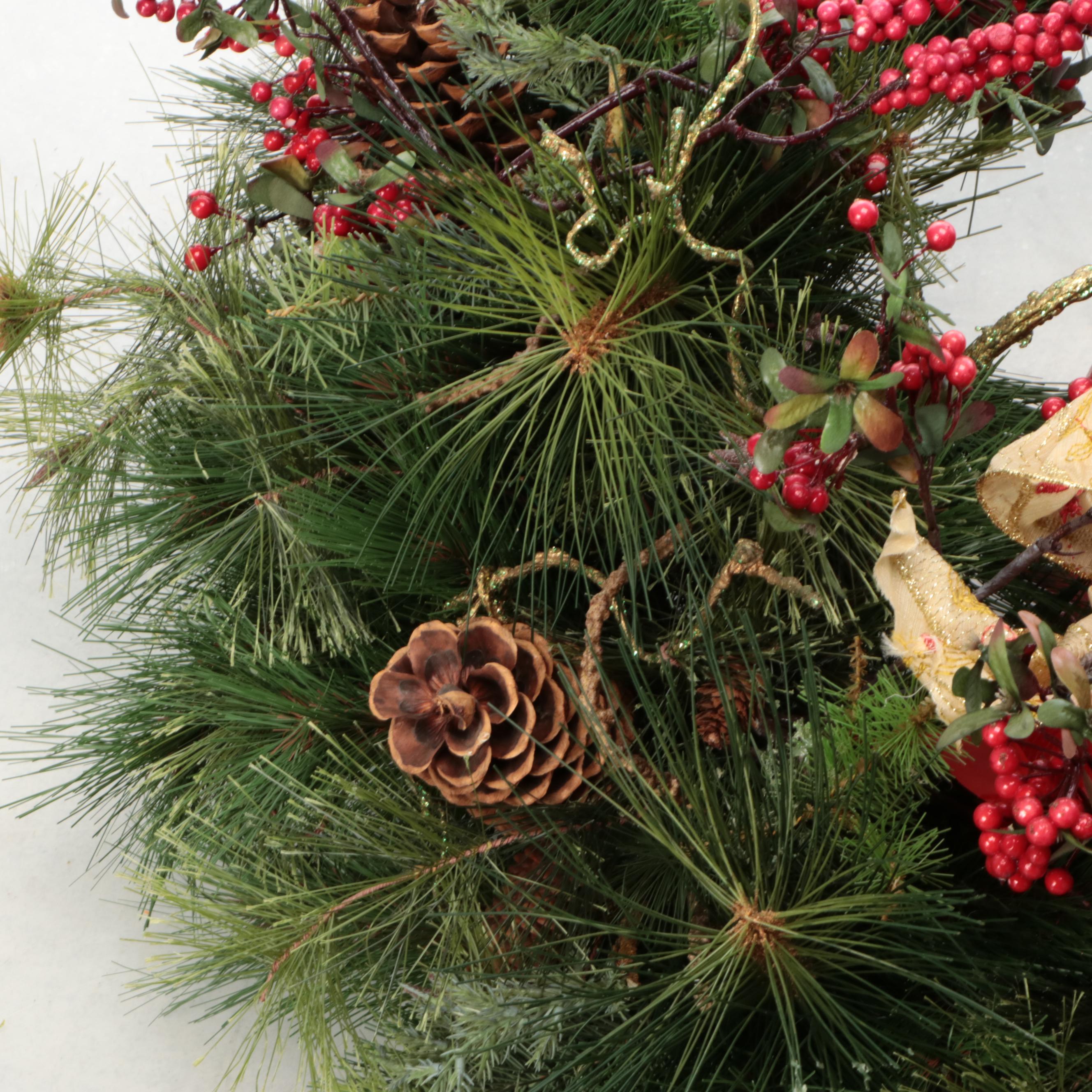 Christmas Artificial Pine Ornament and Pine Cone Embellished Wreaths