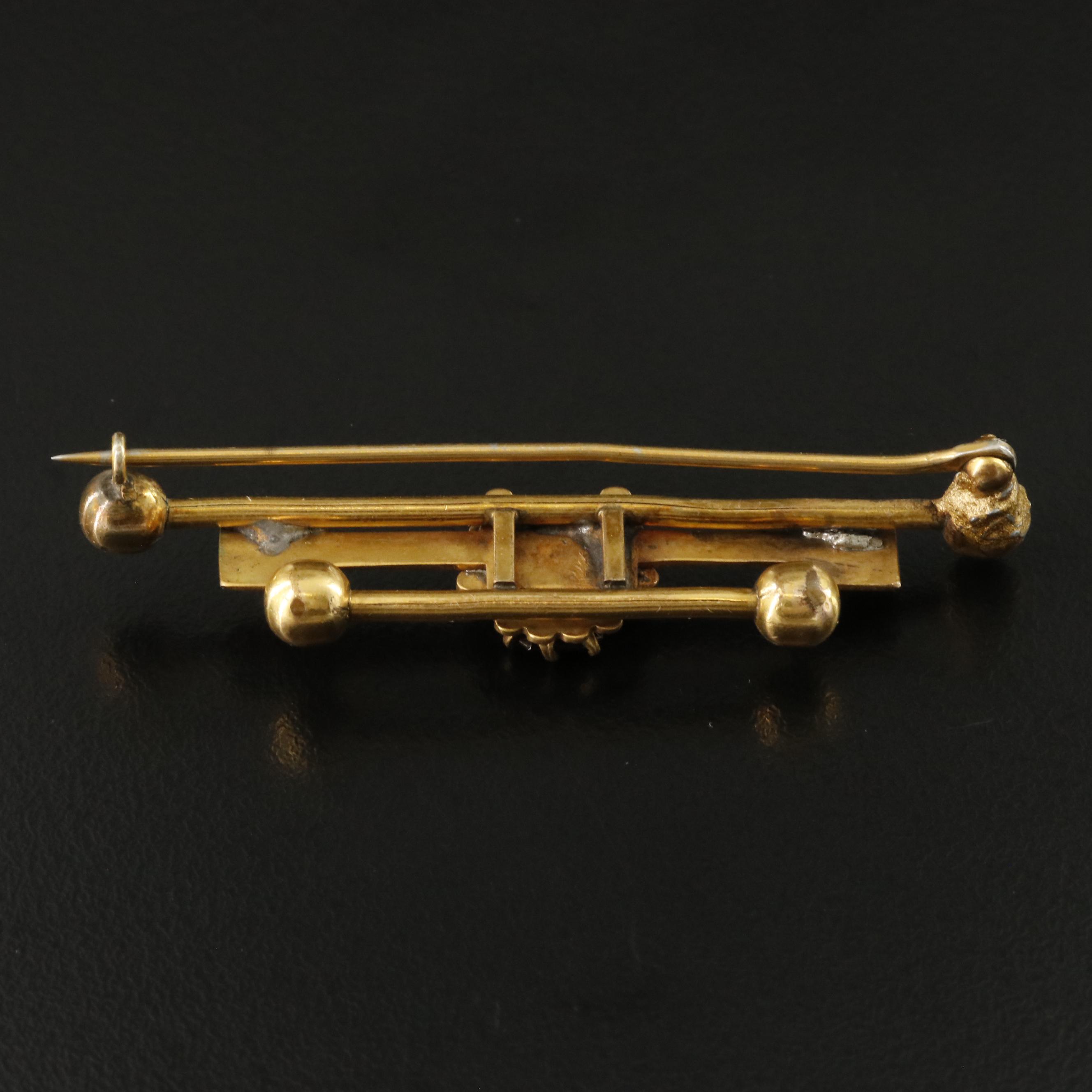 Victorian Bar Pin with Garnet, Pearl and Glass