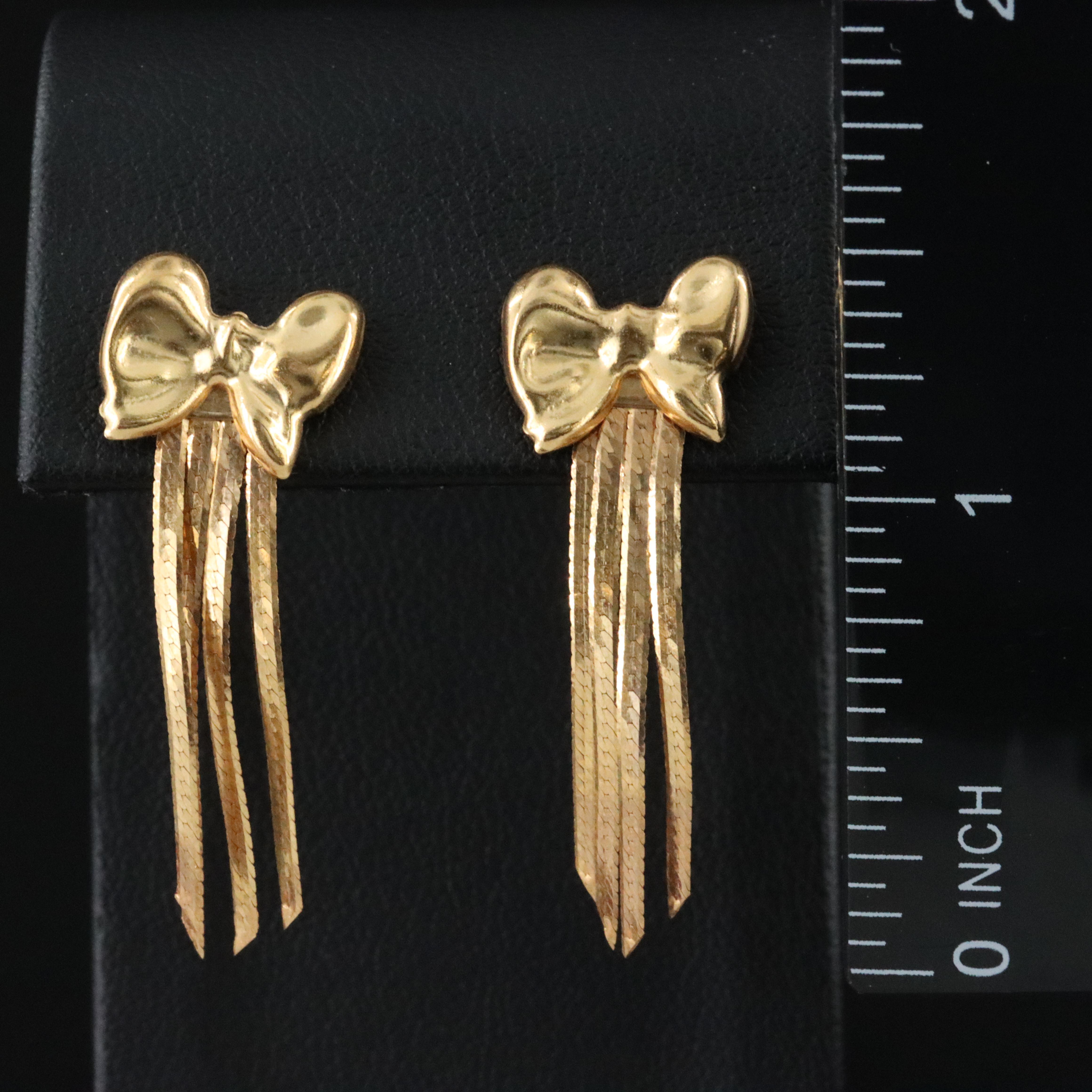 14K Bow Stud Earrings with Tassel Earring Enhancers