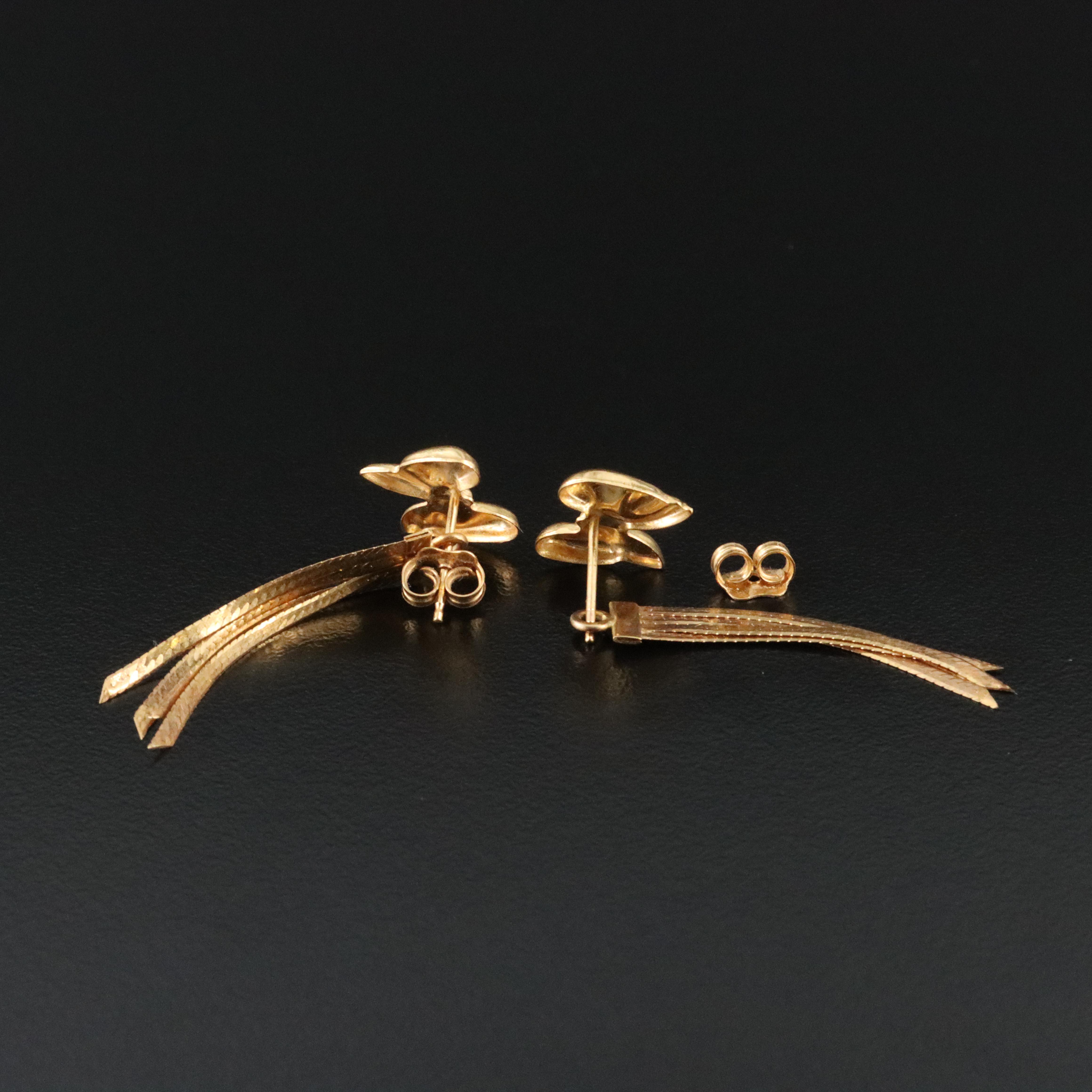 14K Bow Stud Earrings with Tassel Earring Enhancers