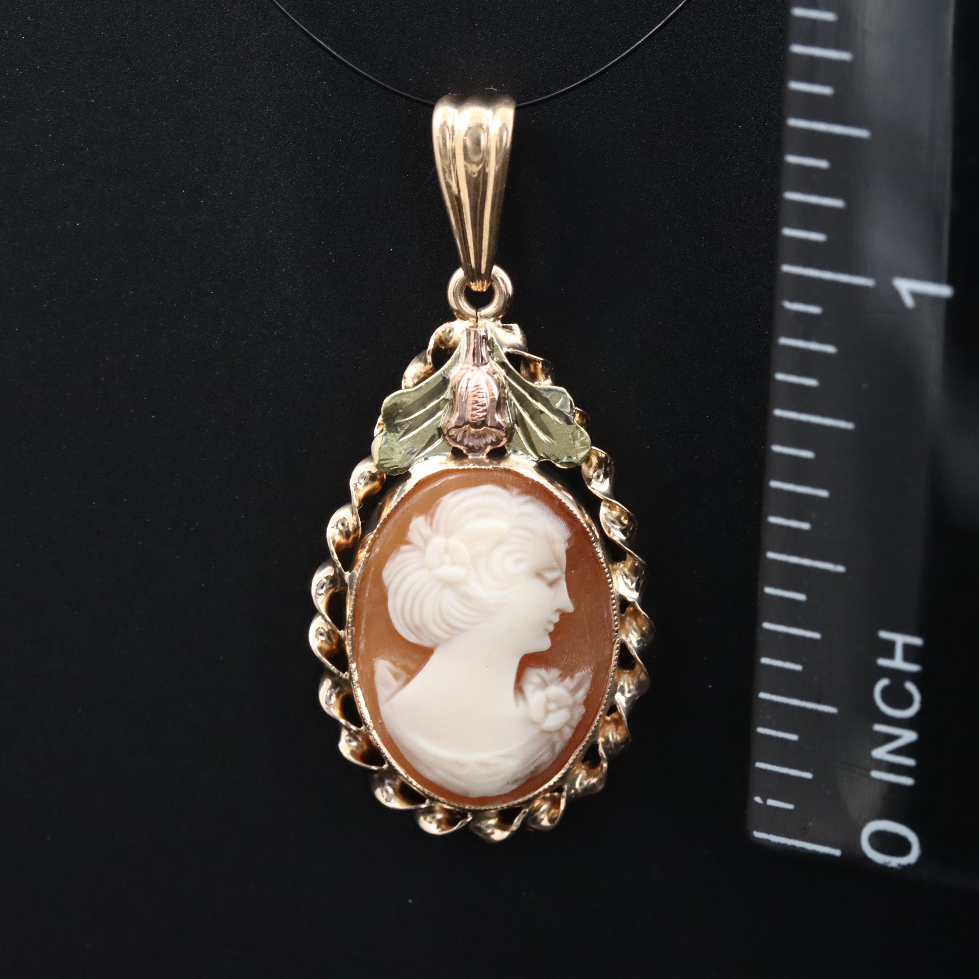 10K Shell Cameo Pendant