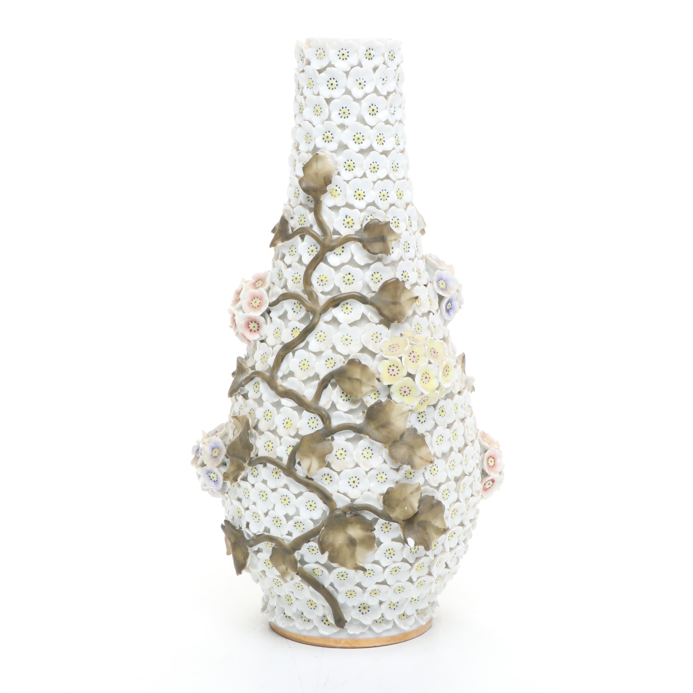 German Schneeballen Floral Motif Porcelain Vase