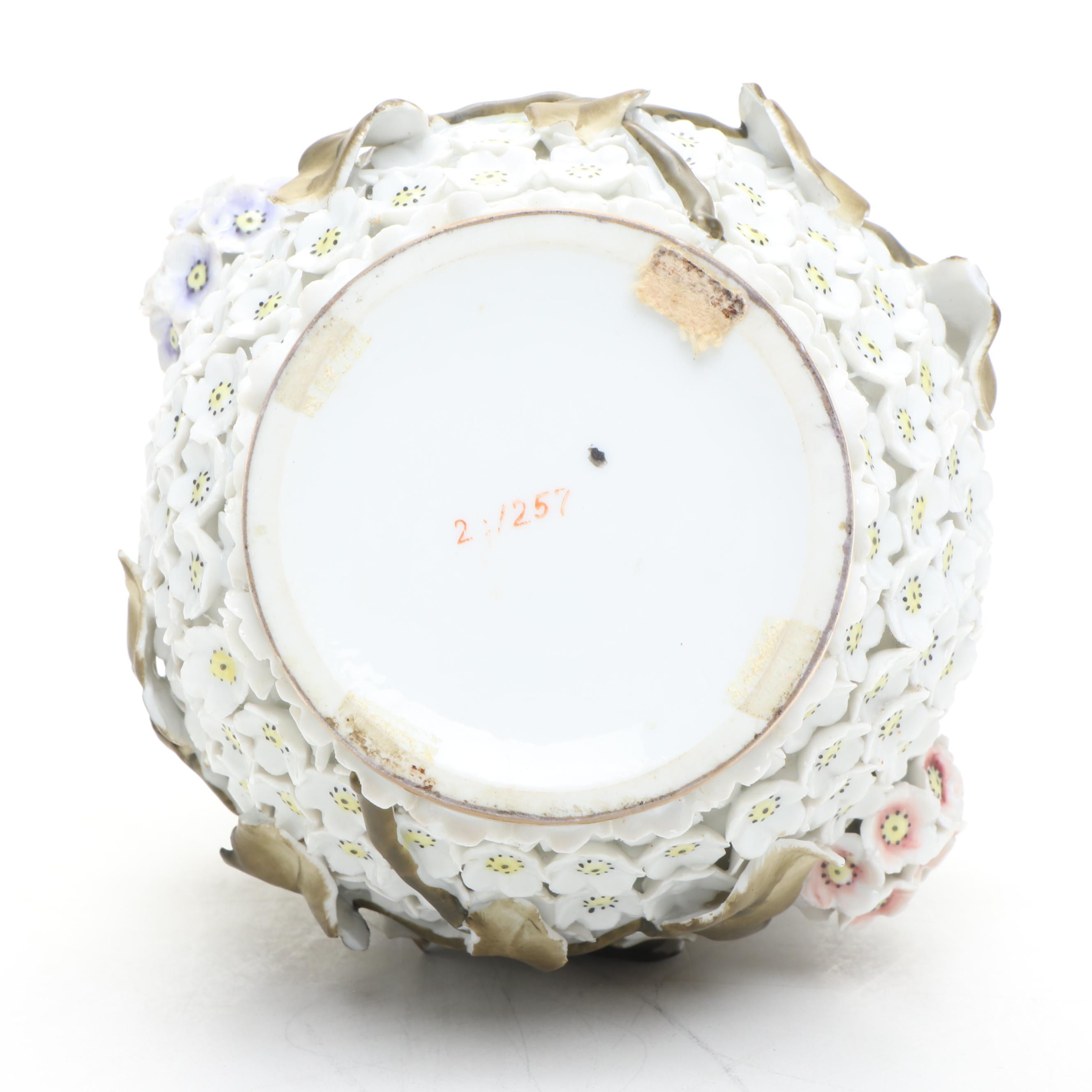 German Schneeballen Floral Motif Porcelain Vase