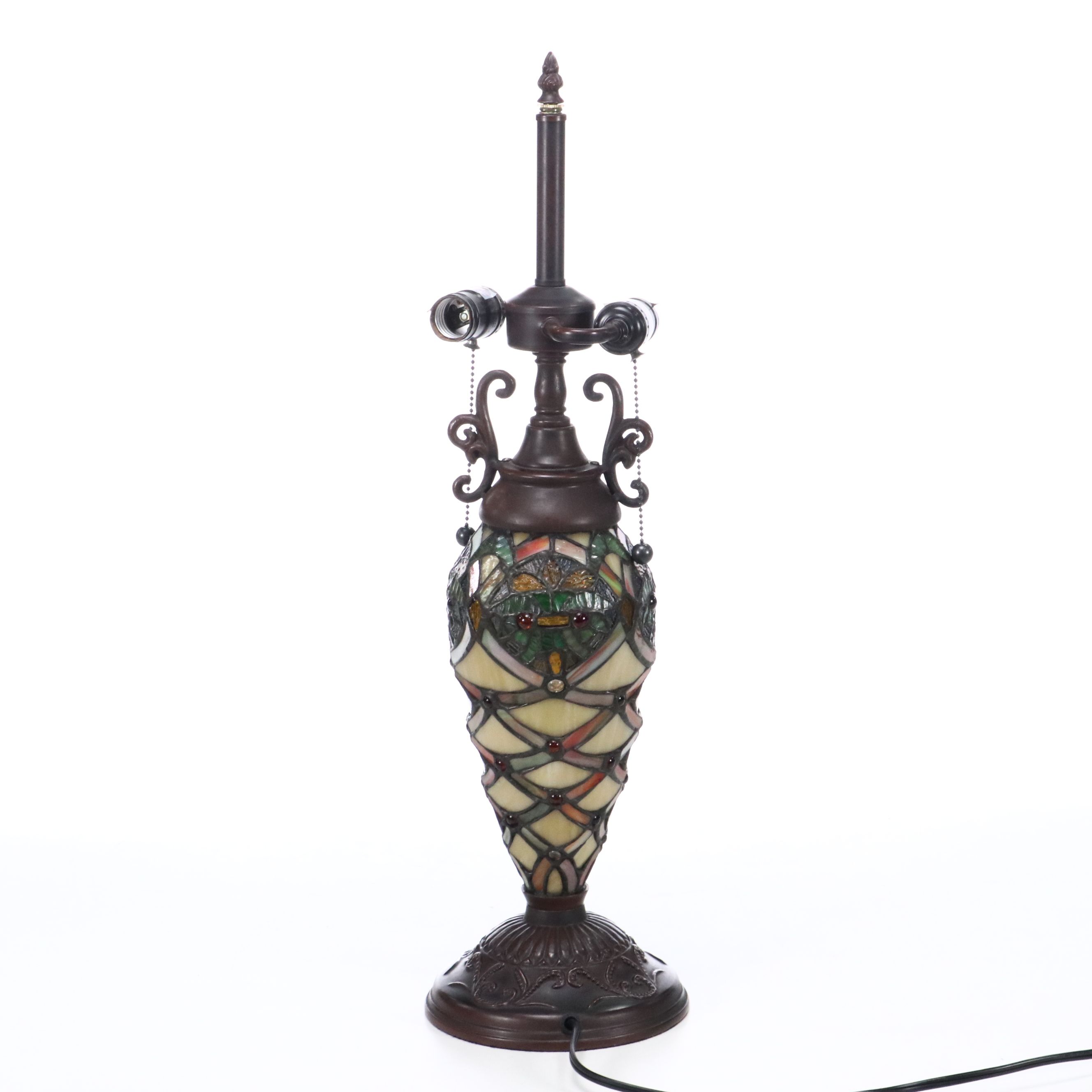 Victorian Style Bronzed Metal and Slag Glass Table Lamp, 21st Century